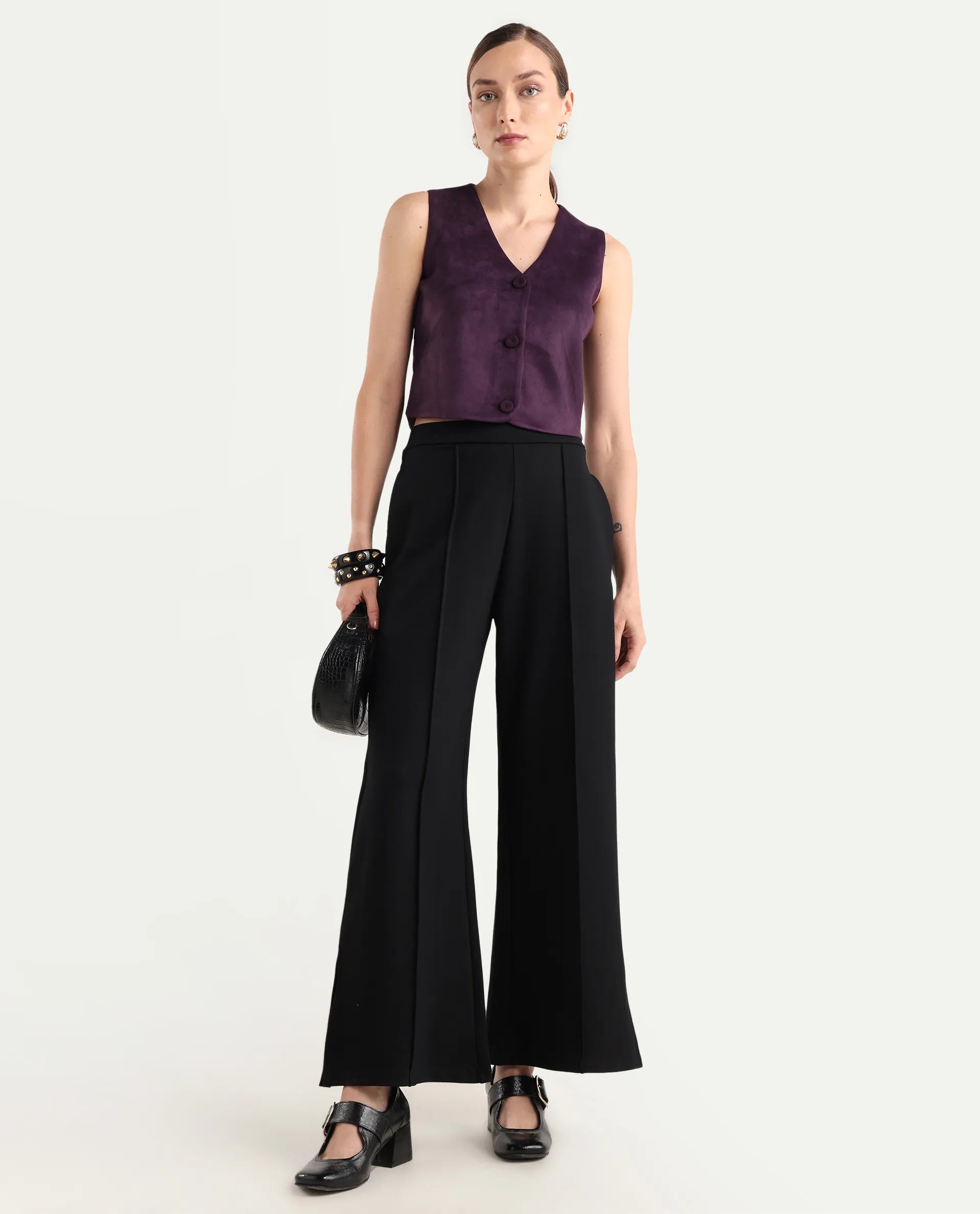 Rareism Women's Niwast-T Purple Polyester Blend V-Neck Regular Fit Waist Coat