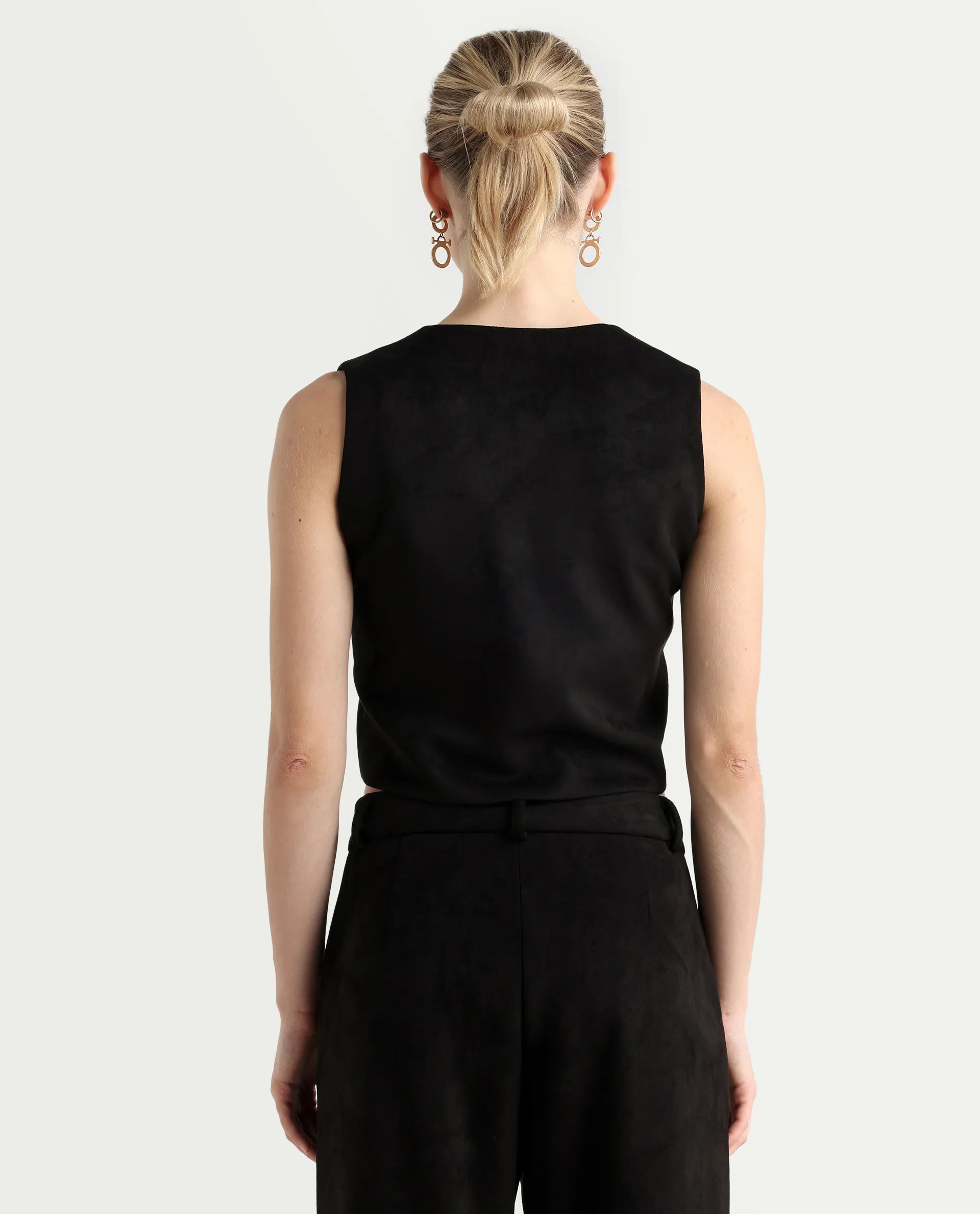Rareism Women's Niwast-T Black Polyester Blend V-Neck Regular Fit Waist Coat