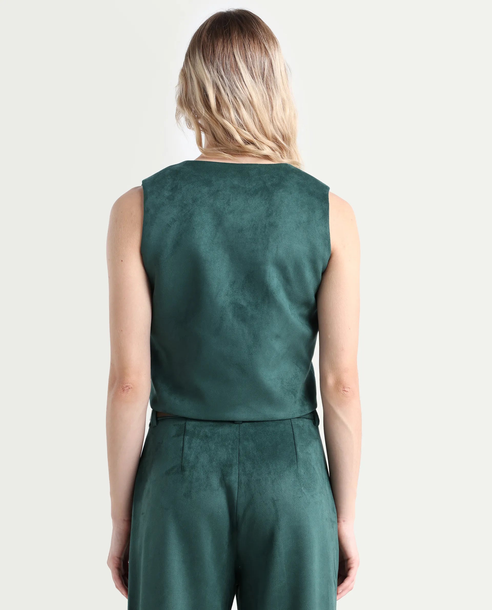 Rareism Women's Niwast-T Green Polyester Blend V-Neck Regular Fit Waist Coat