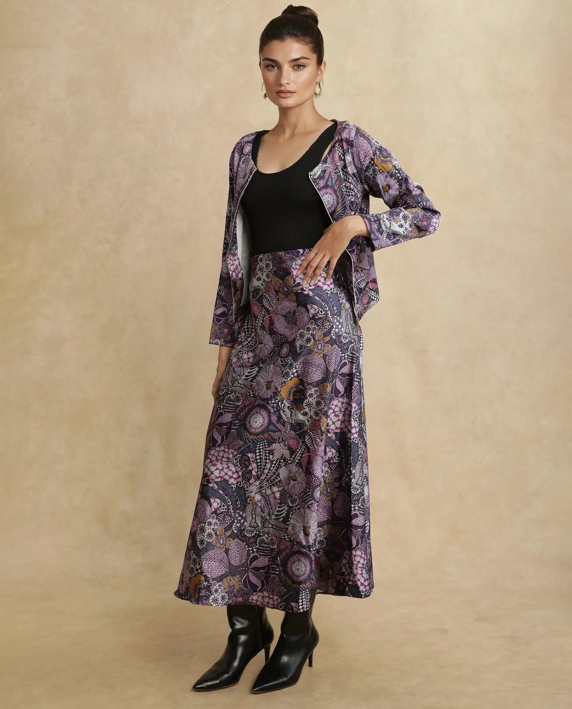 Rareism Women Niyan Multi Satin Ankle Length Abstract Print Skirt