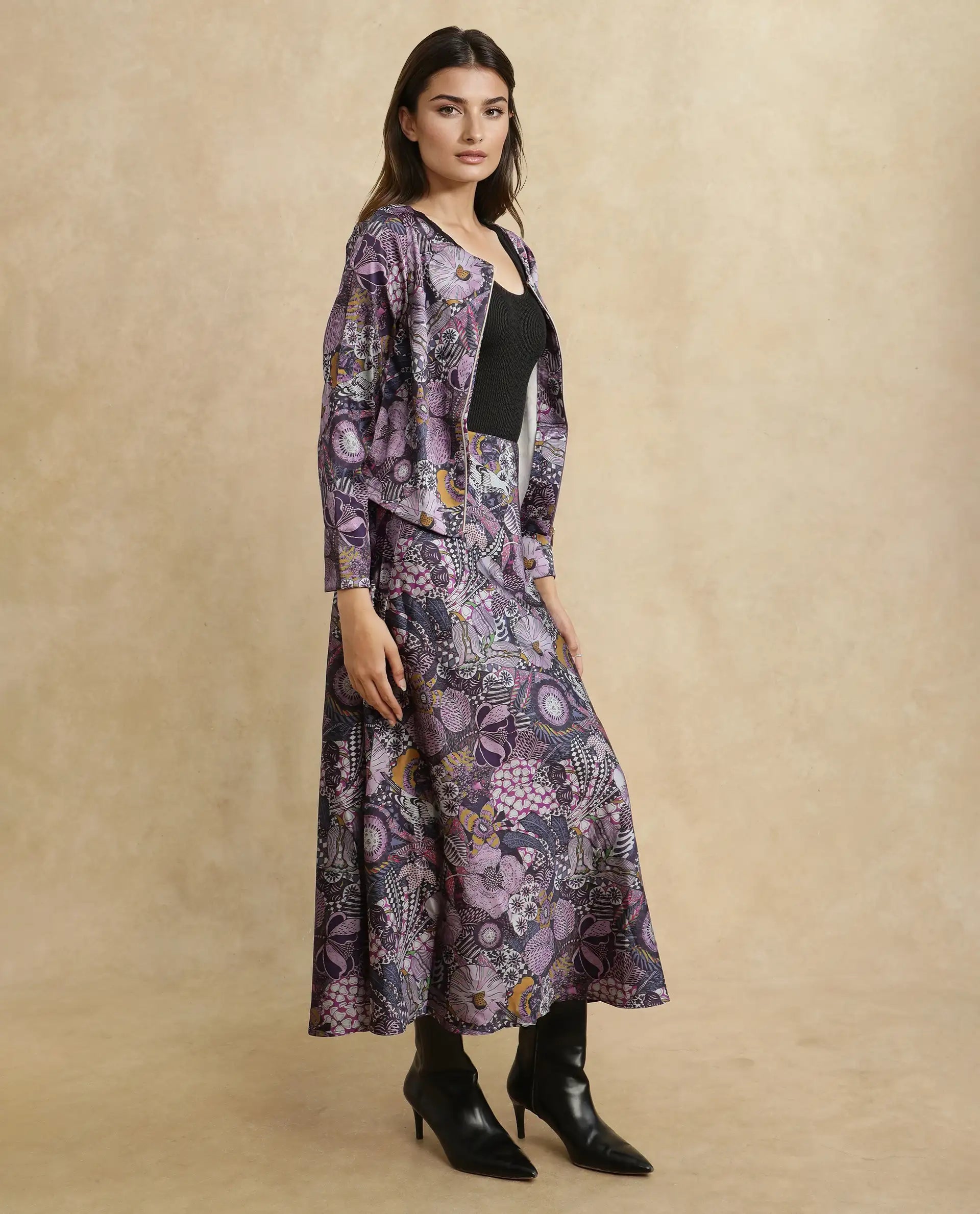 Rareism Women Niyan Multi Satin Ankle Length Abstract Print Skirt