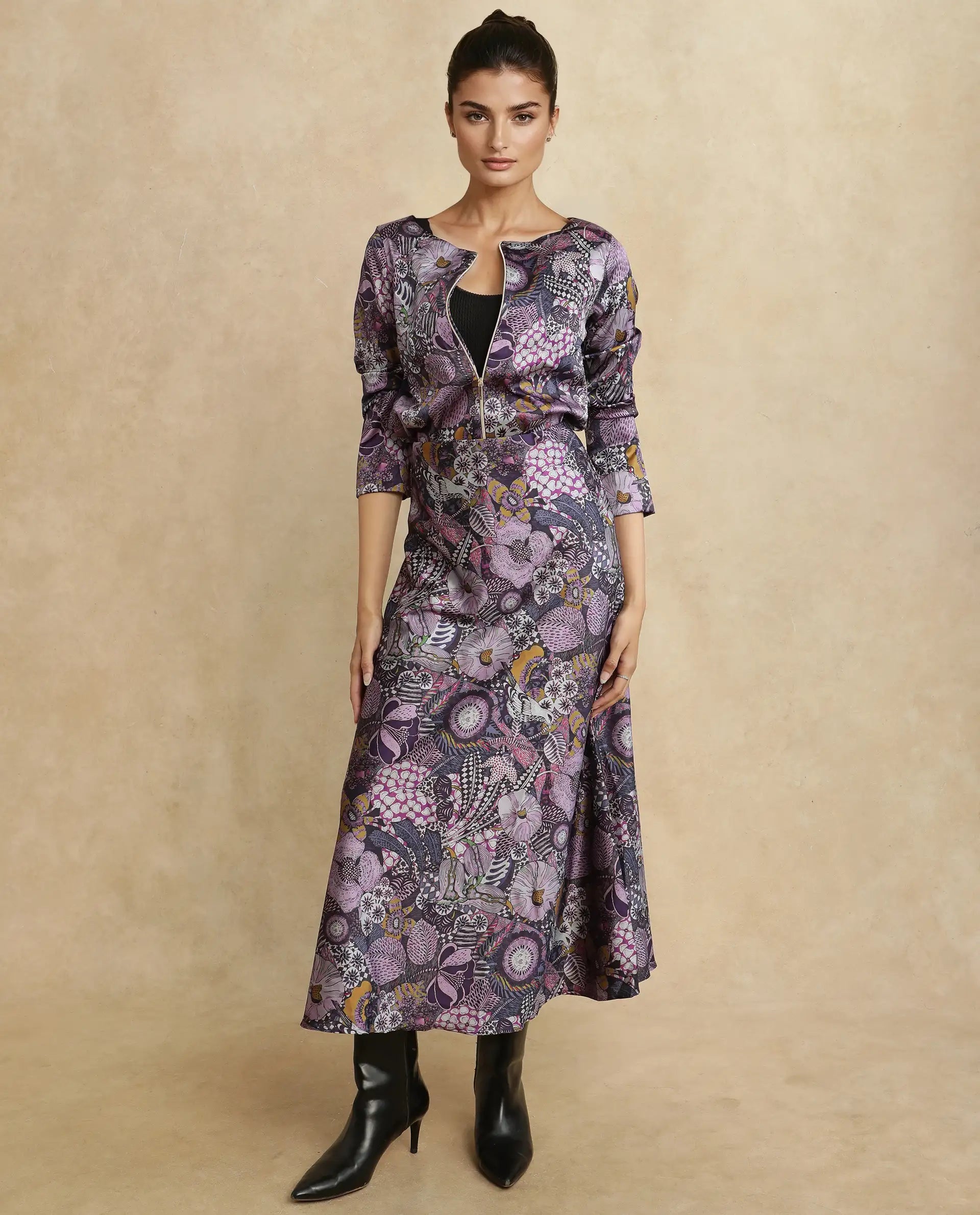 Rareism Women Niyan Multi Satin Ankle Length Abstract Print Skirt