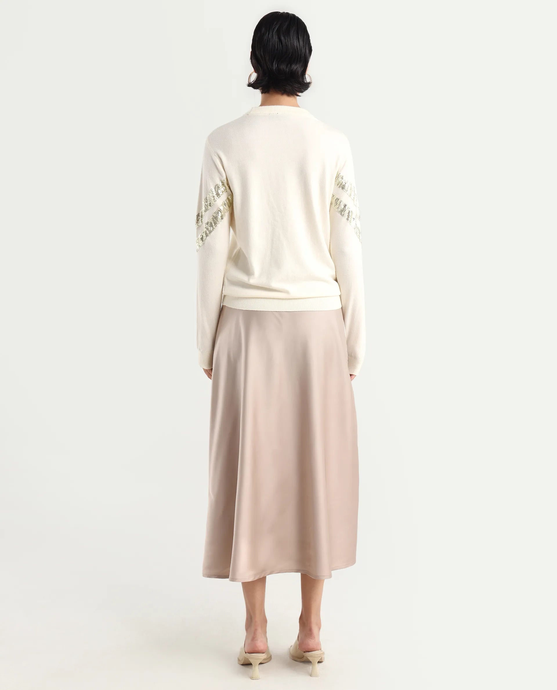 Rareism Women's Niyano Beige Polyester A-Line Skirt