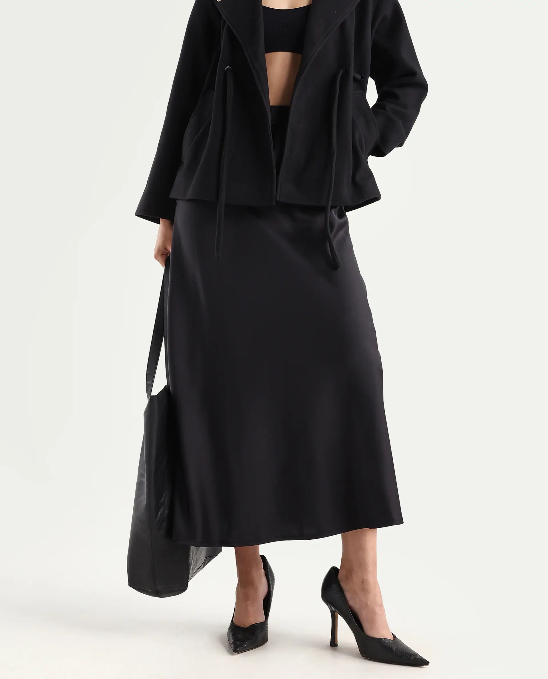 Rareism Women's Niyano Black Polyester A-Line Skirt