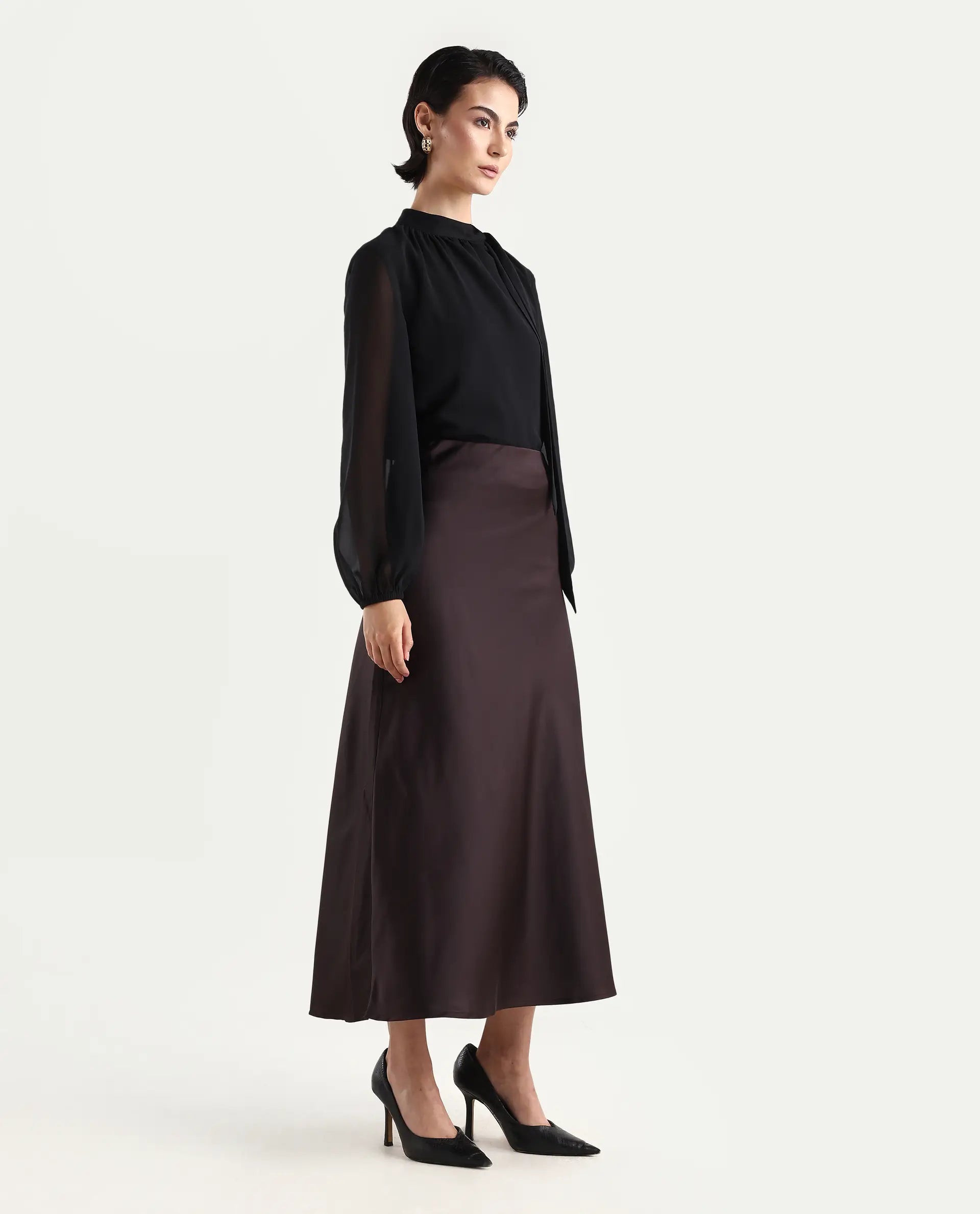 Rareism Women's Niyano Brown Polyester A-Line Skirt