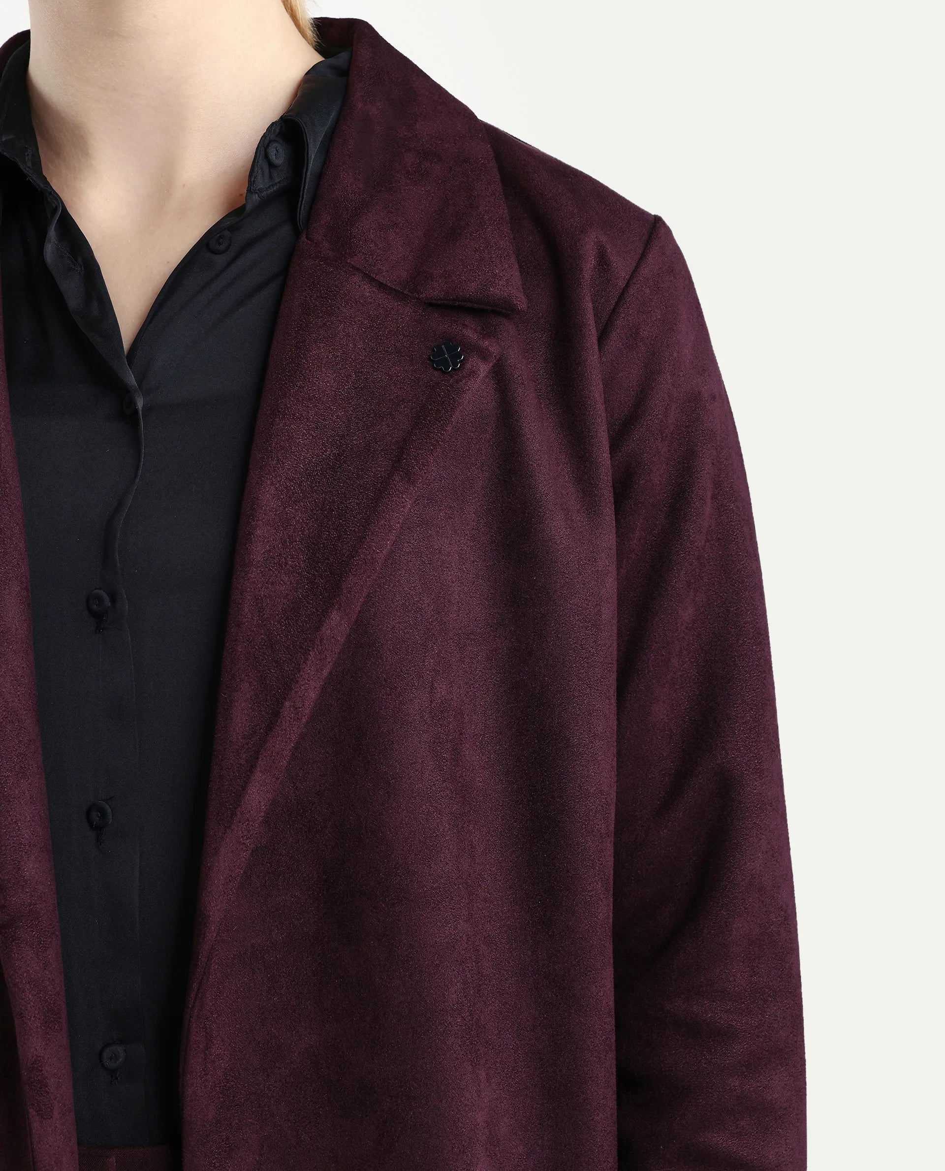 Rareism Women's Nizara Prune Polyester Blend Lapel Neck Regular Fit Coat