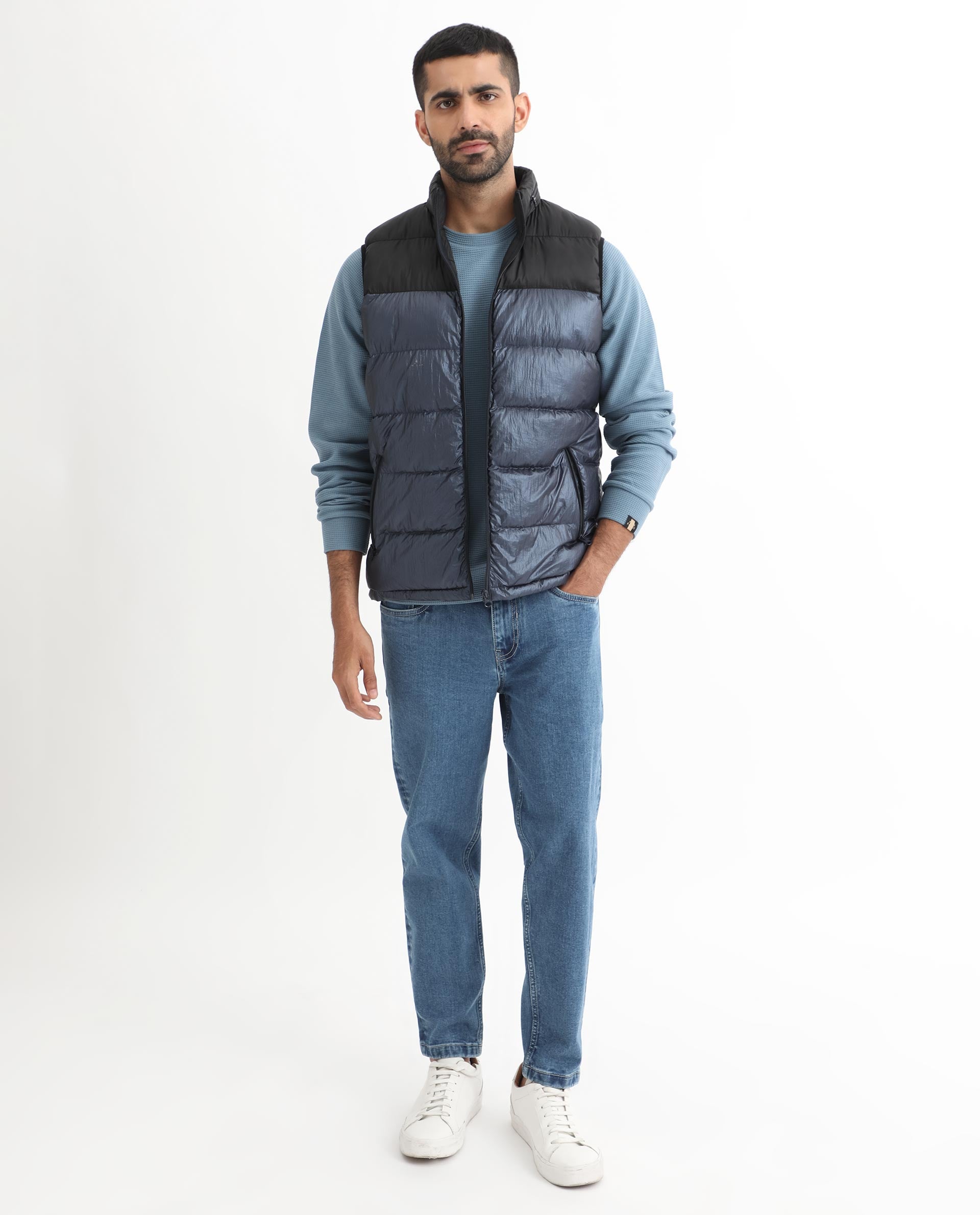 Rare Rabbit Mens Sven Teal Sweatshirt Cotton Polyester Fabric Round Neck Knitted Full Sleeves Comfortable Fit