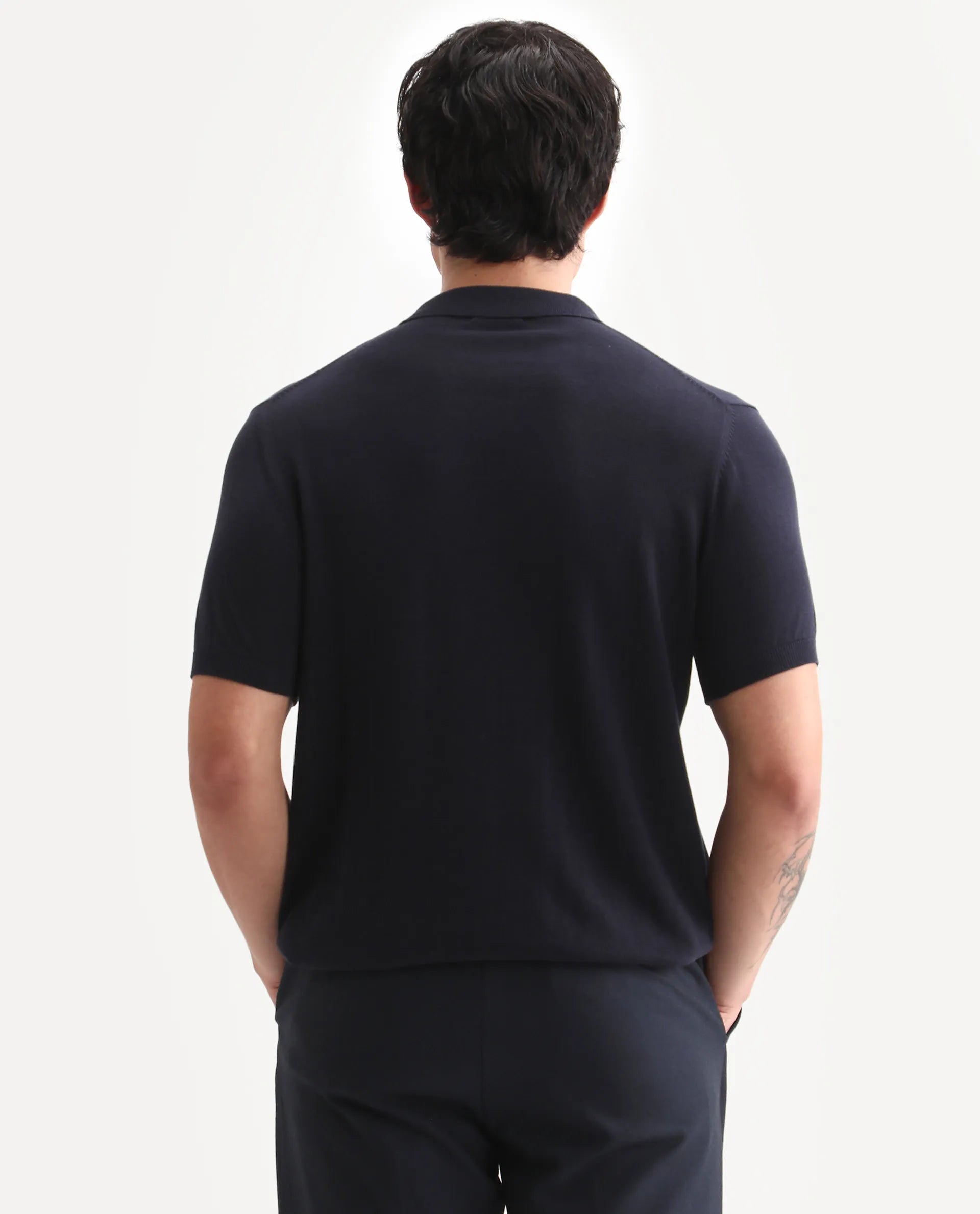 Rare Rabbit Men's Noah Navy Cotton Plain Slim Fit Half Sleeve Polo