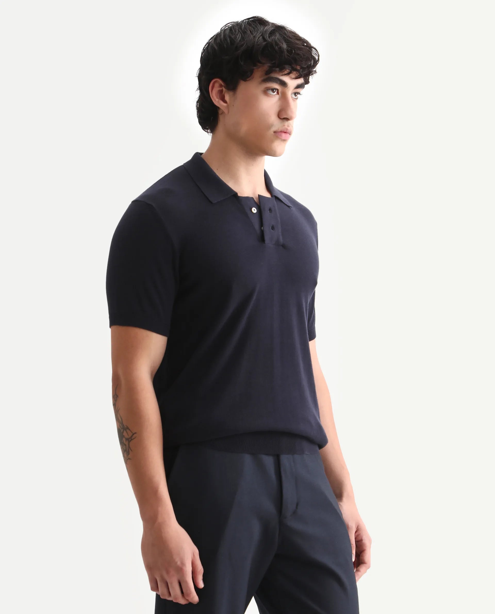 Rare Rabbit Men's Noah Navy Cotton Plain Slim Fit Half Sleeve Polo