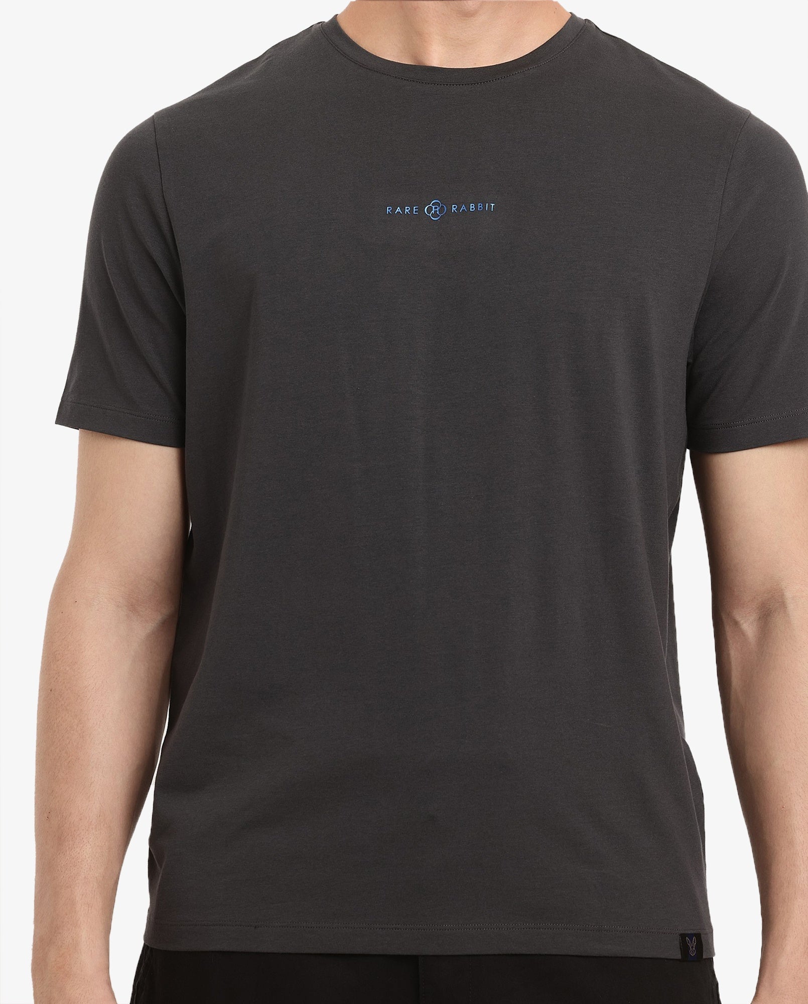 Rare Rabbit Men Noam Dark Grey Cotton Lycra Fabric Short Sleeve Crew Neck Regular Fit Graphic Print T-Shirt