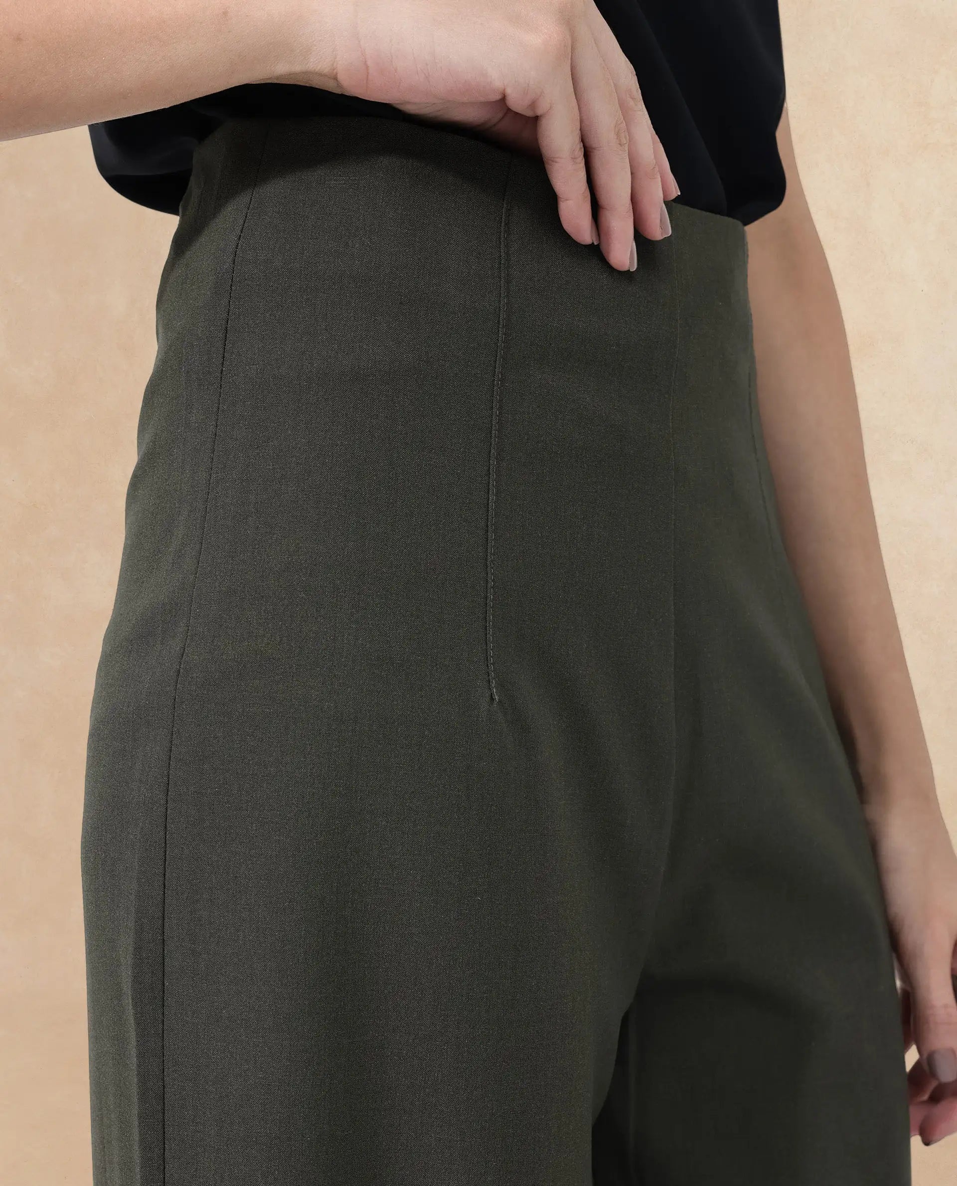 Rareism Women Noahti Green Cotton Fabric Trouser