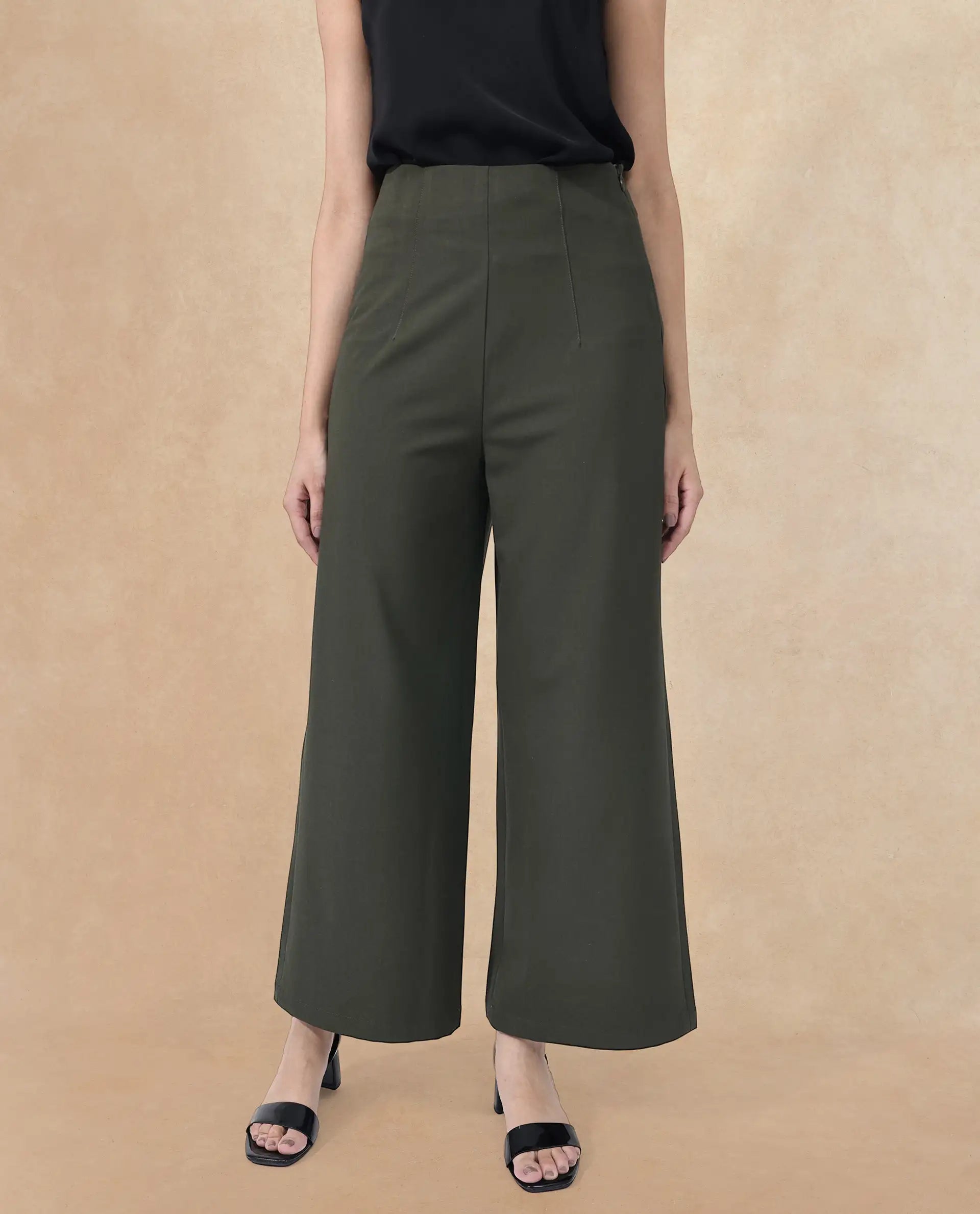 Rareism Women Noahti Green Cotton Fabric Trouser