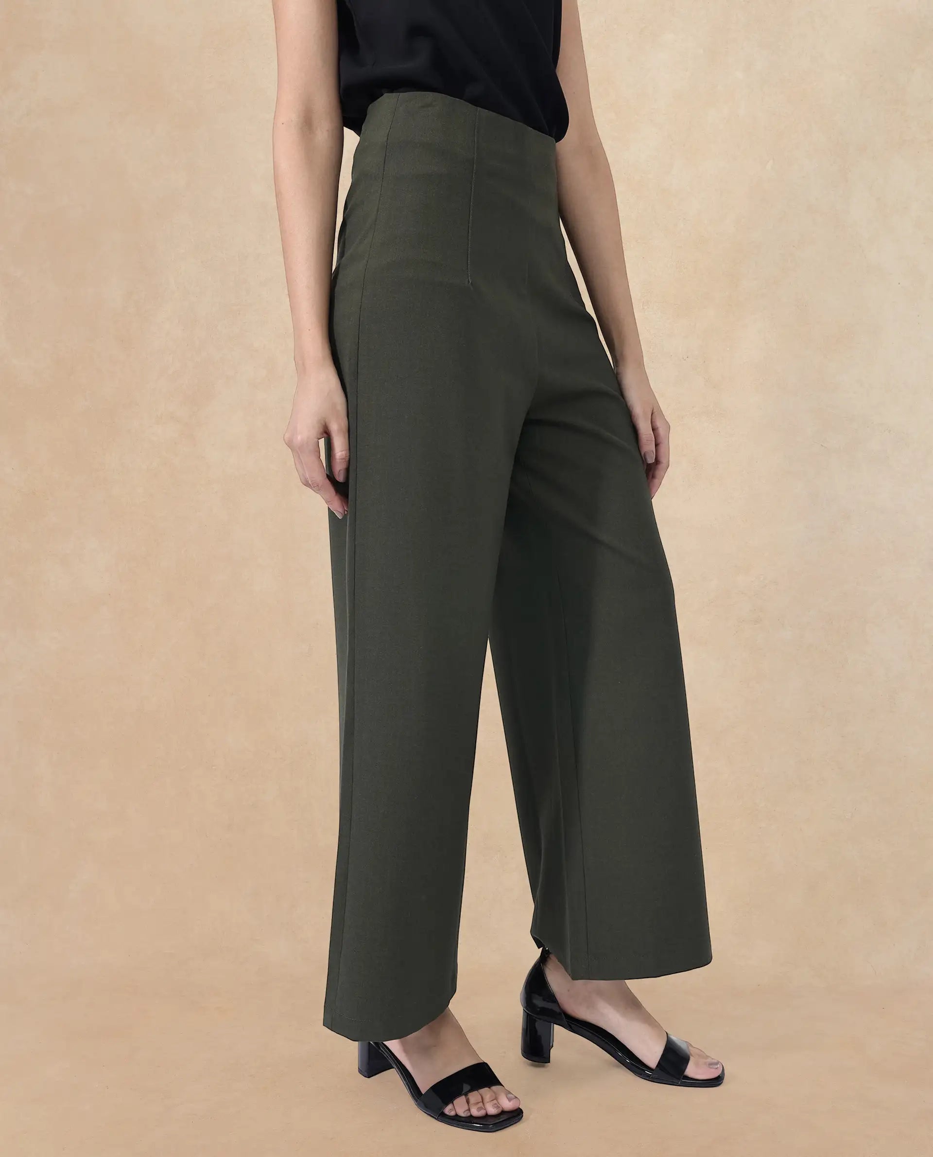 Rareism Women Noahti Green Cotton Fabric Trouser