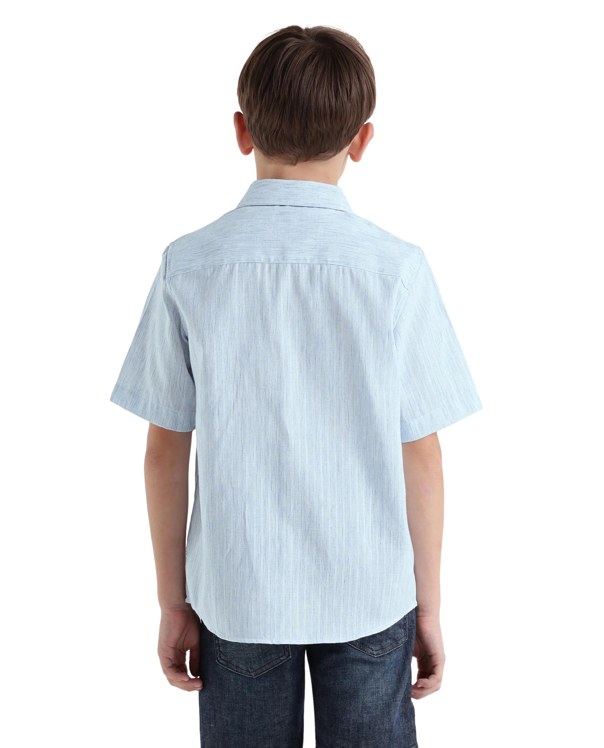 Rare Ones Kids Nobil Light Blue Linen Blend Button Closure Regular Fit Shirt
