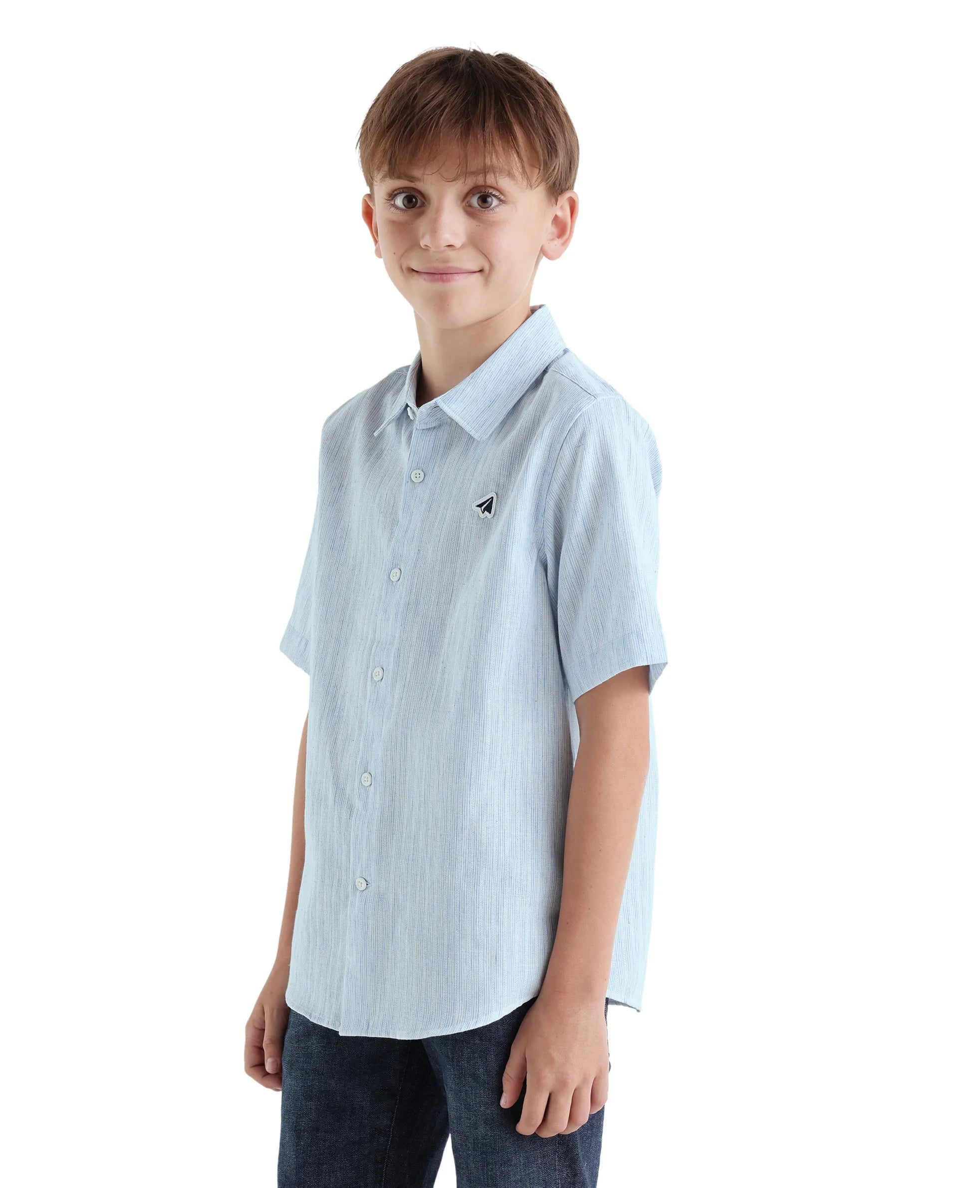 Rare Ones Kids Nobil Light Blue Linen Blend Button Closure Regular Fit Shirt