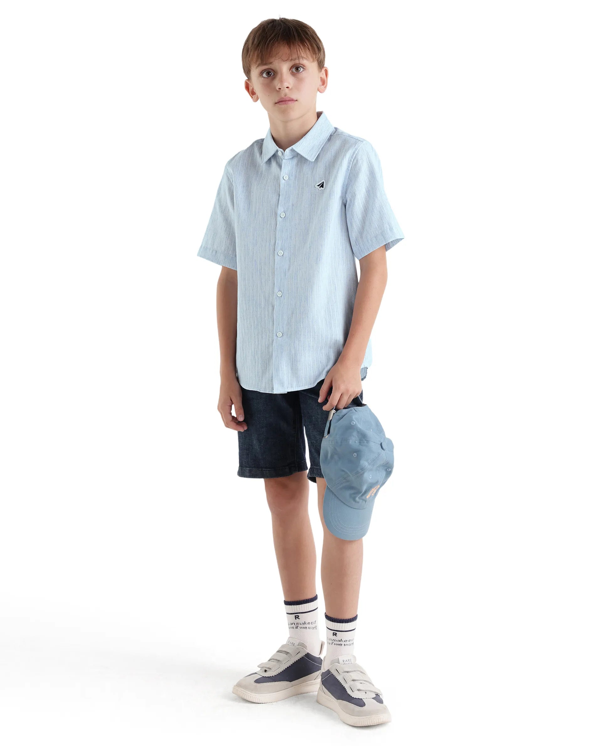Rare Ones Kids Nobil Light Blue Linen Blend Button Closure Regular Fit Shirt