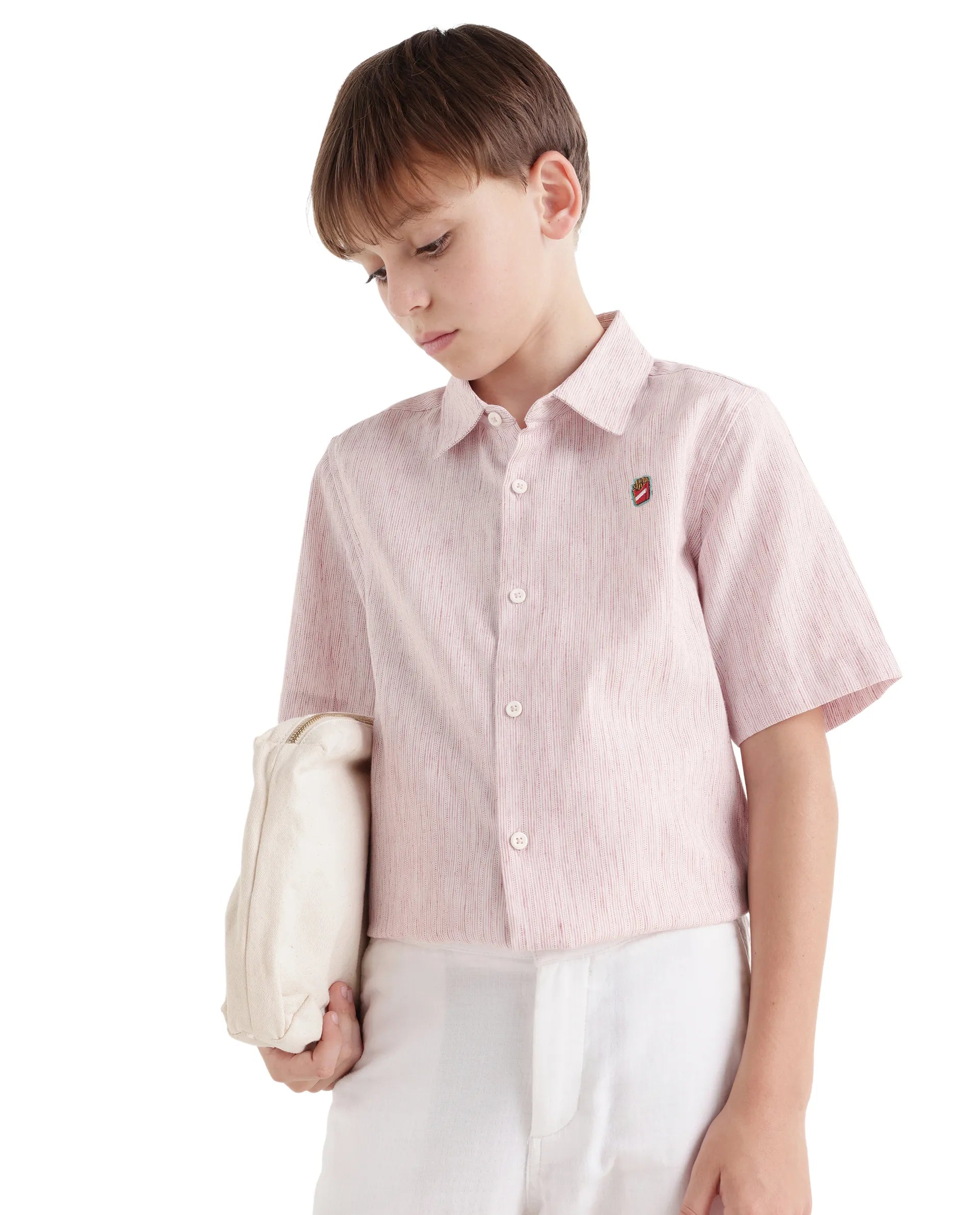 Rare Ones Kids Nobil Light Pink Linen Blend Button Closure Regular Fit Shirt
