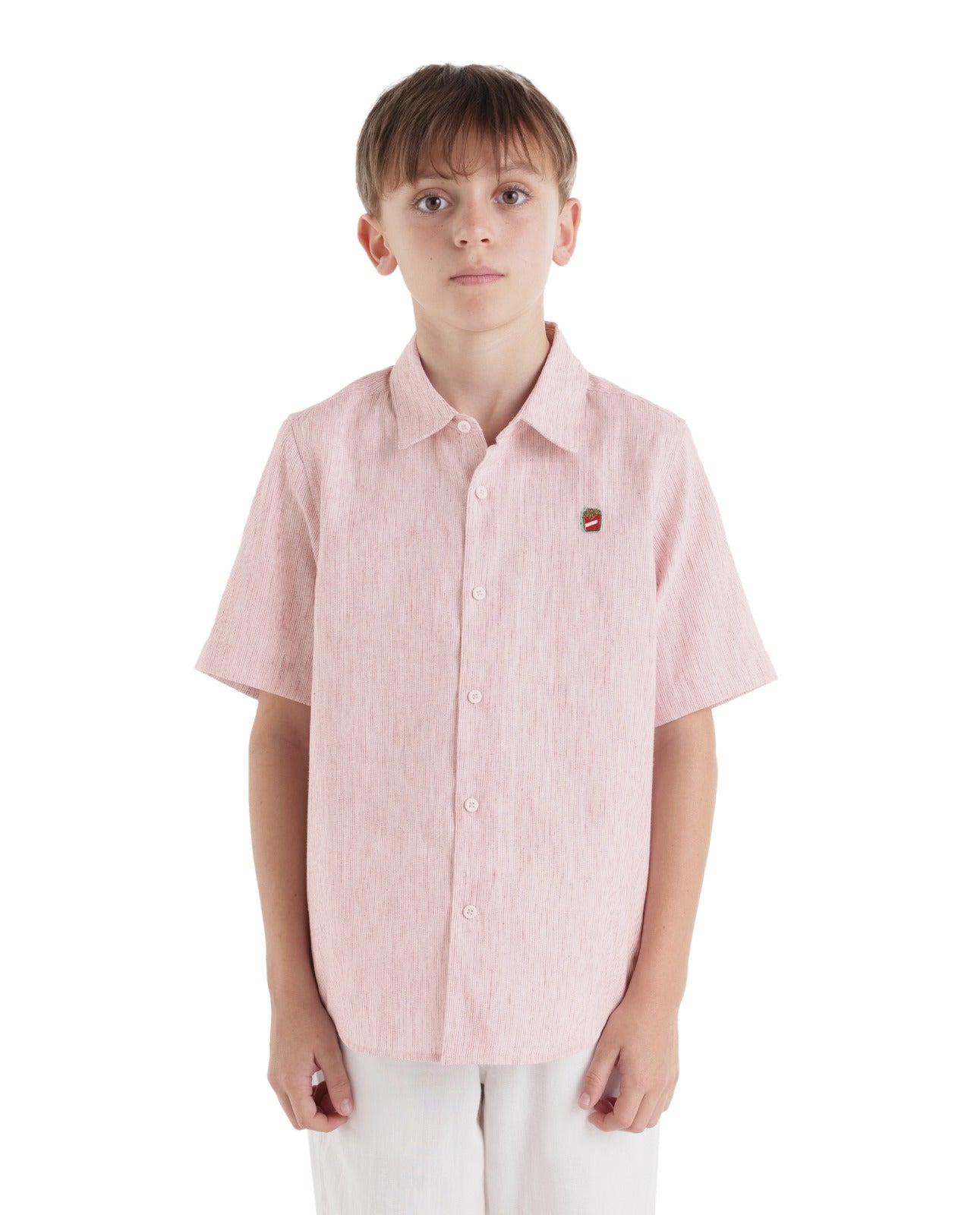 Rare Ones Kids Nobil Light Pink Linen Blend Button Closure Regular Fit Shirt