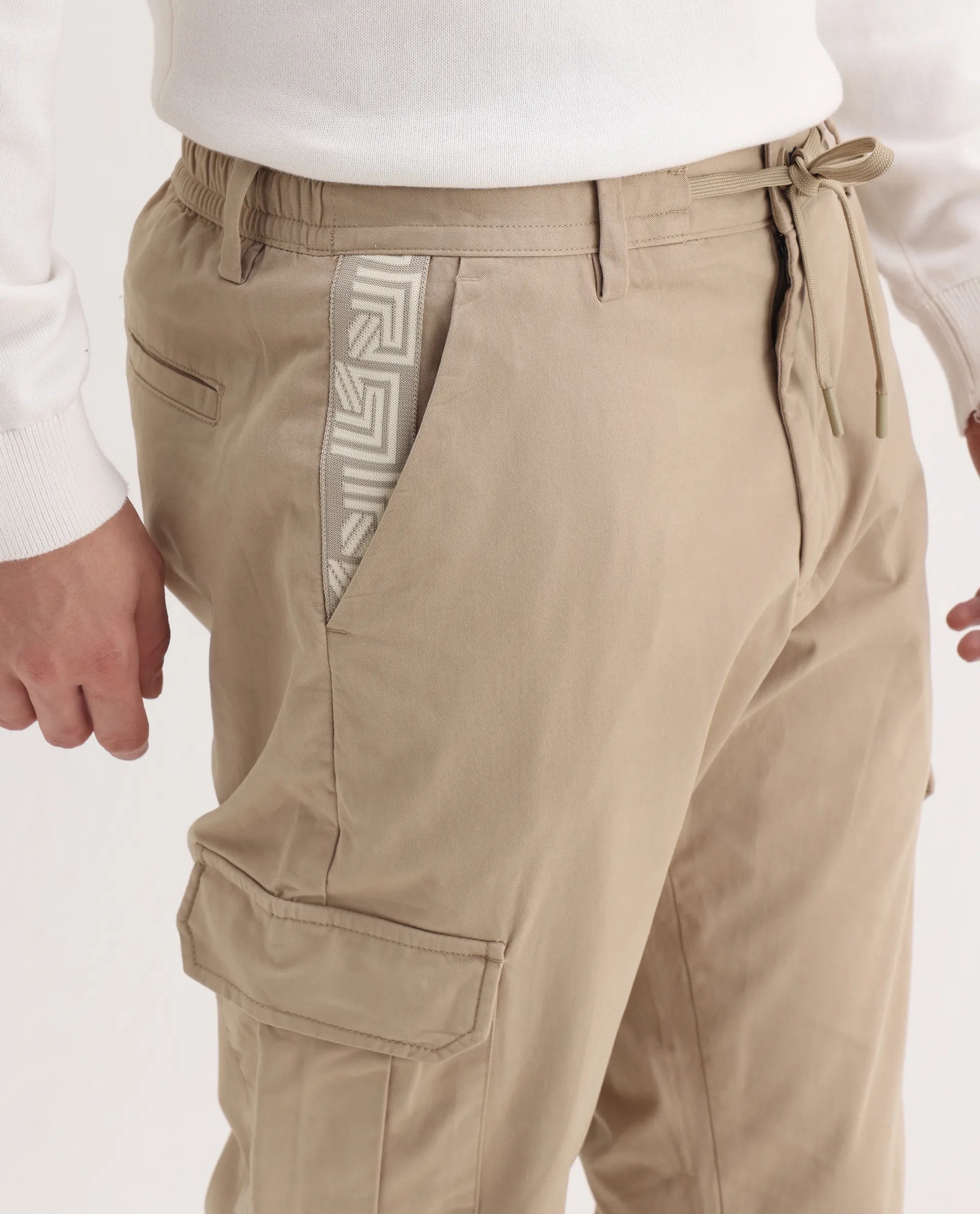 Rare Rabbit Men's Nobon Beige Cotton Plain Regular Fit Trouser