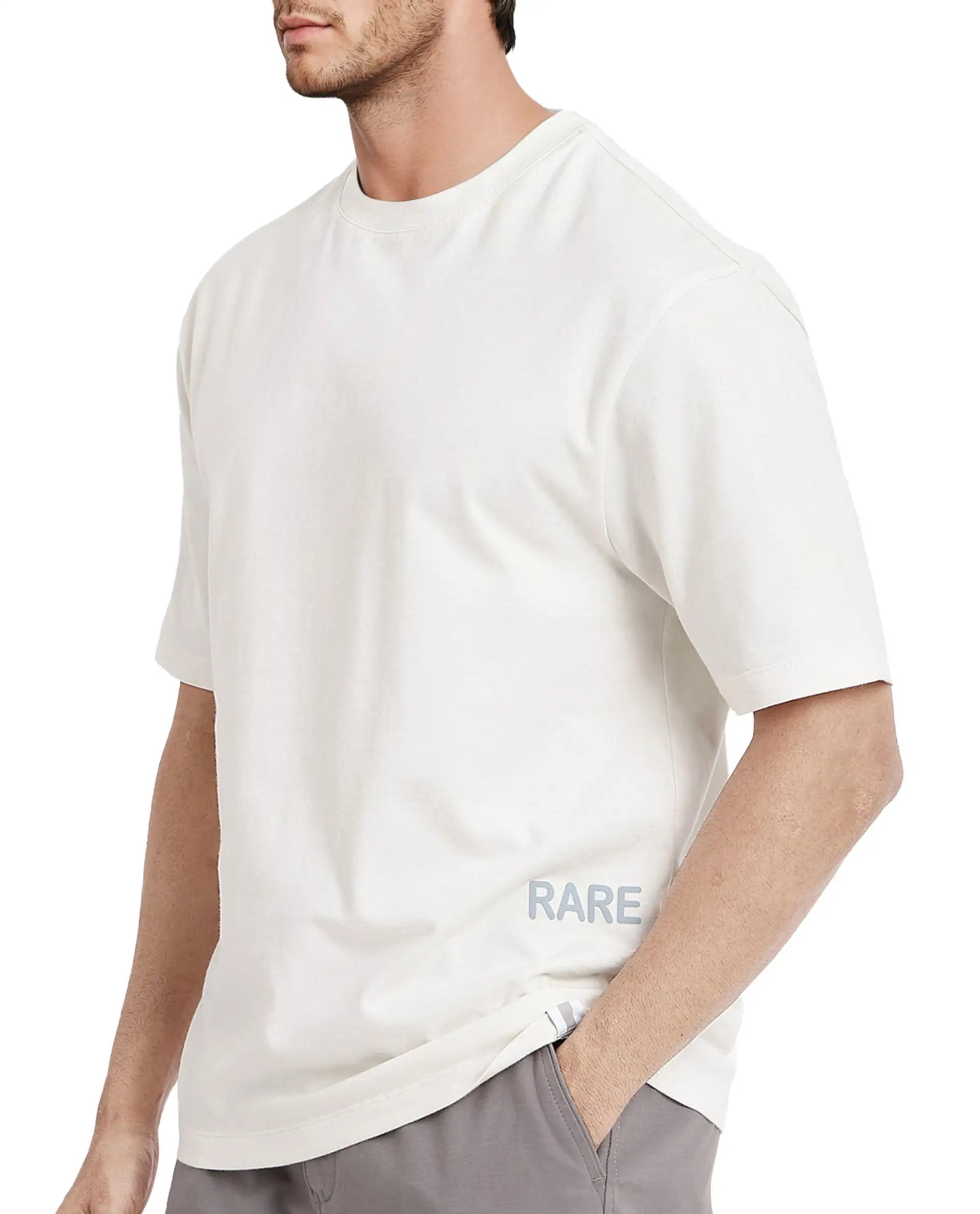 Rare Rabbit Men Nobs Off White Short Sleeve Crew Neck Oversized Fit Graphic Print T-Shirt