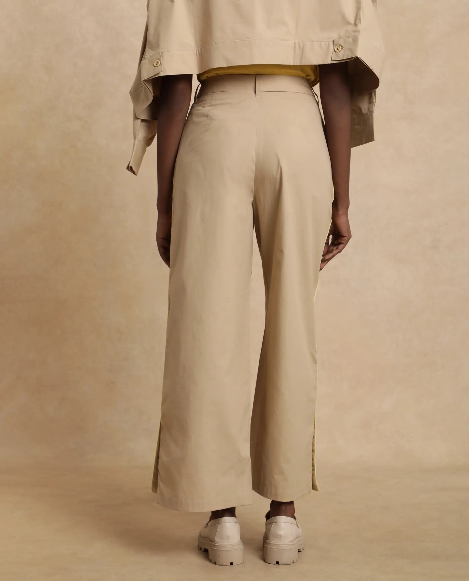 Rareism Women's Nocam B Beige Cotton Plain Ankle Length Wide Trouser