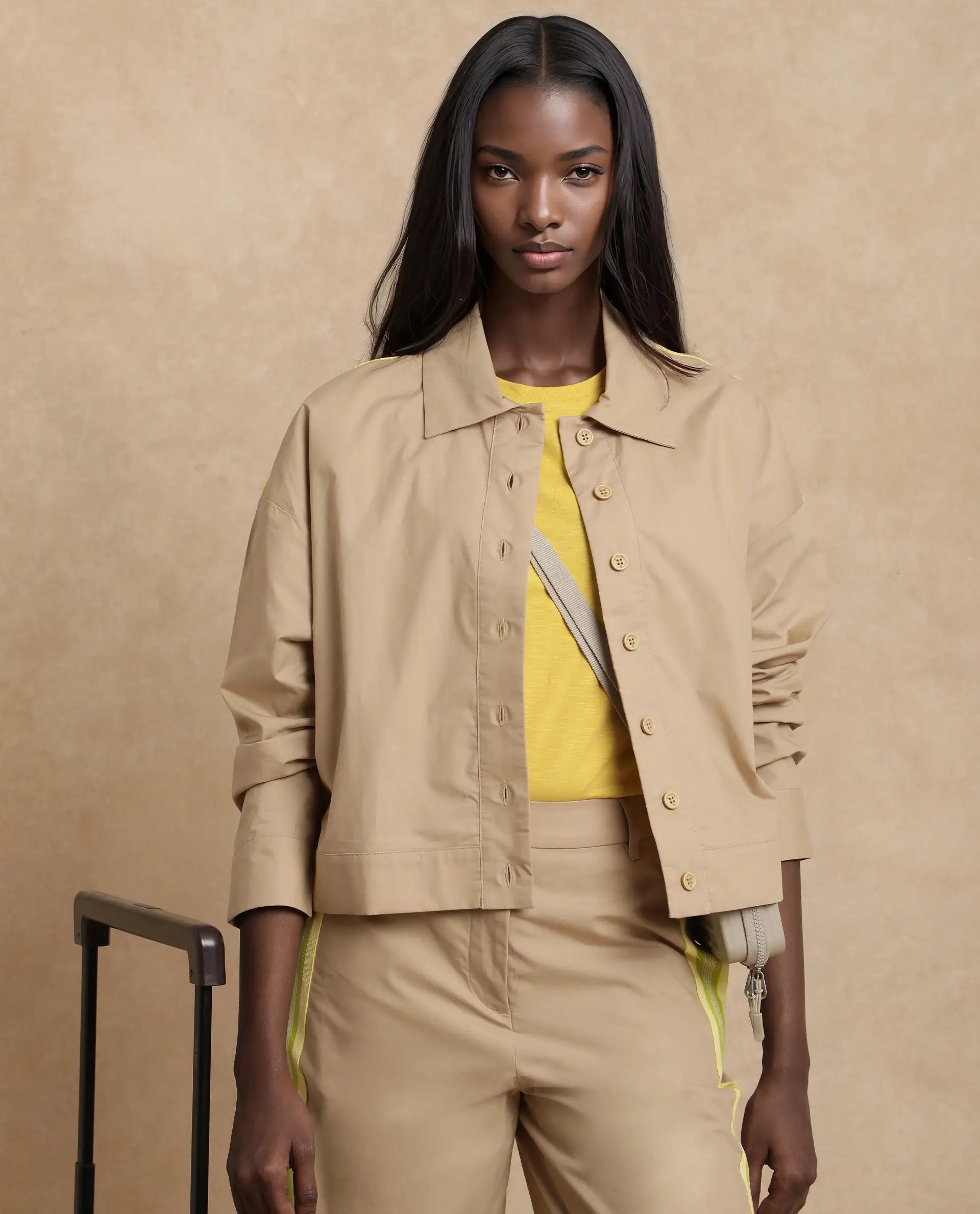 Rareism Women's Nocam S Beige Cotton Spread Collar Plain Cuffed Sleeve Relaxed Fit Shirt