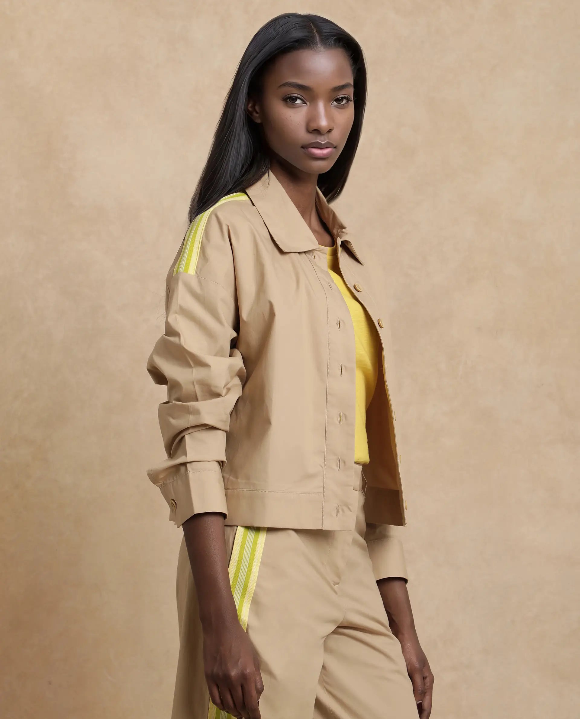 Rareism Women's Nocam S Beige Cotton Spread Collar Plain Cuffed Sleeve Relaxed Fit Shirt