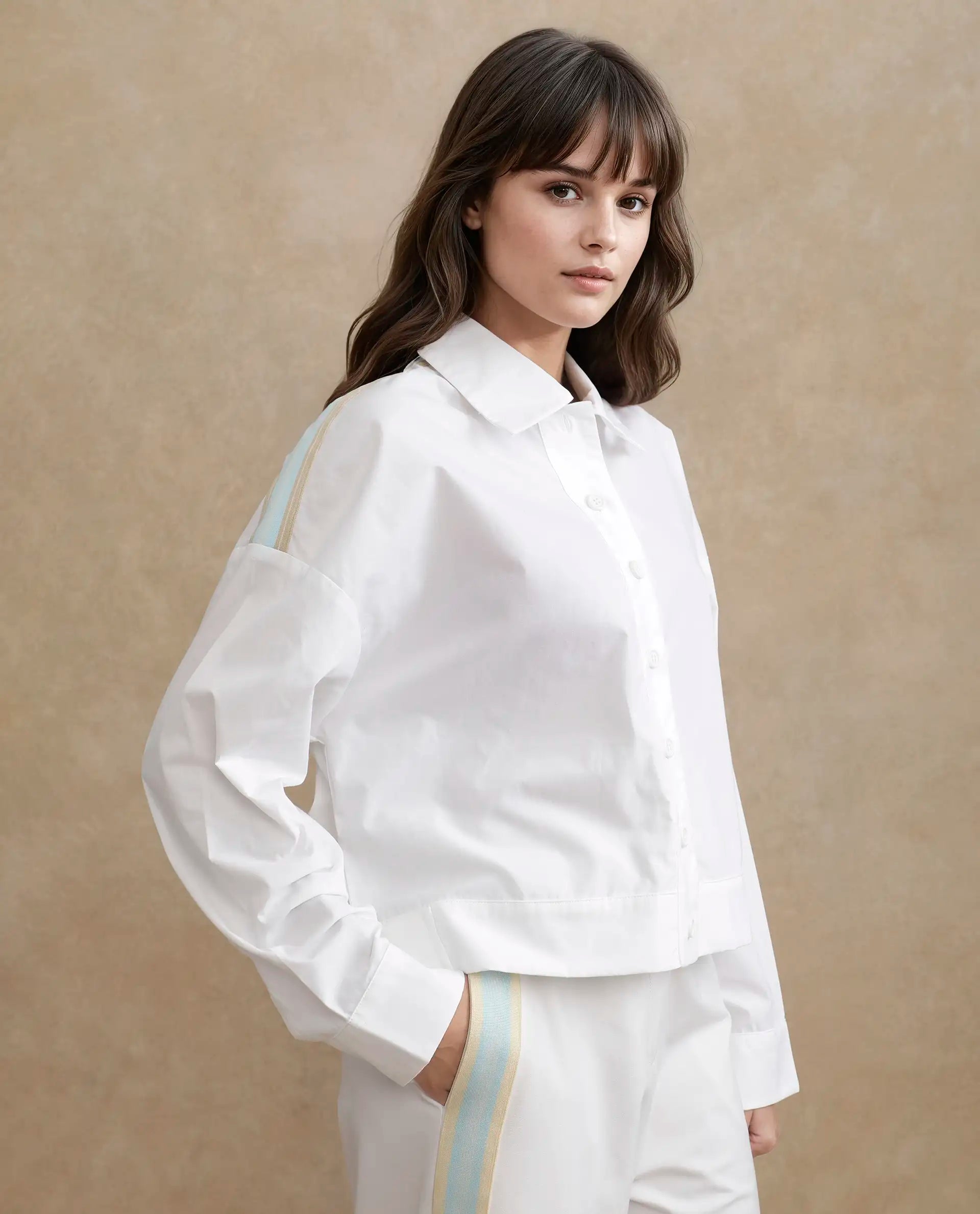 Rareism Women's Nocam S Off White Cotton Spread Collar Plain Cuffed Sleeve Relaxed Fit Shirt