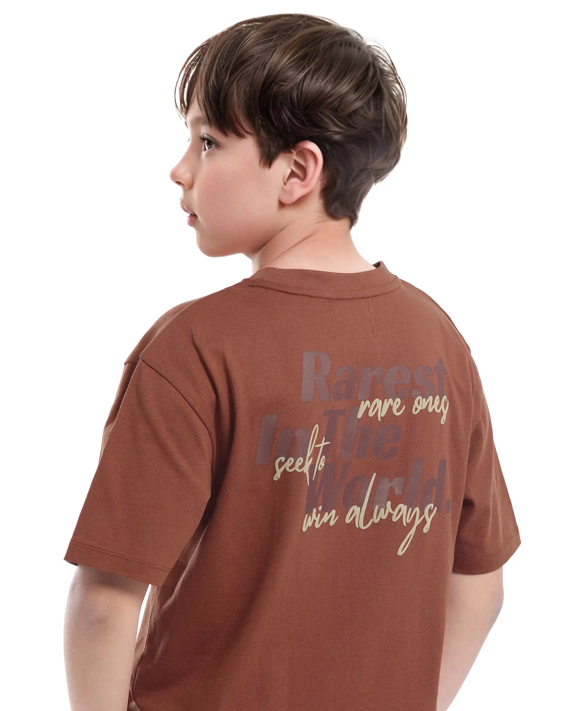 Rare Ones Kids Nolan Rust Cotton Printed Slip-On Oversized Fit T-Shirt