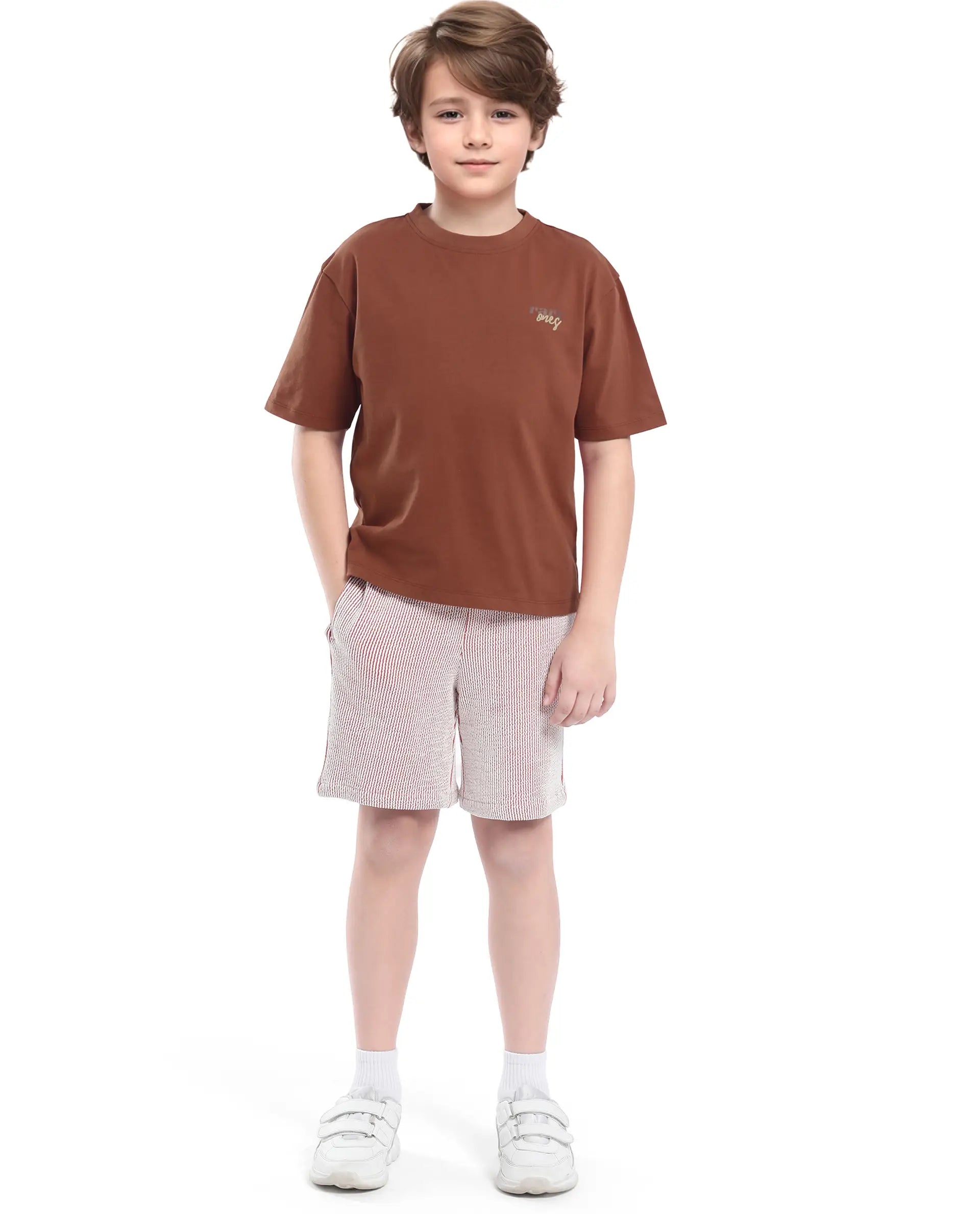 Rare Ones Kids Nolan Rust Cotton Printed Slip-On Oversized Fit T-Shirt
