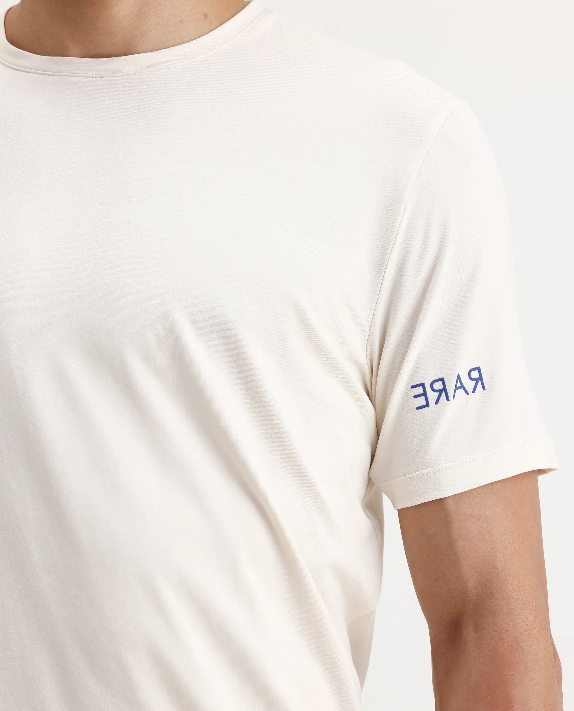 Rare Rabbit Men's Nomo Beige Cotton Blend Monogram Print Regular Fit Half Sleeve Crew Neck T-Shirt