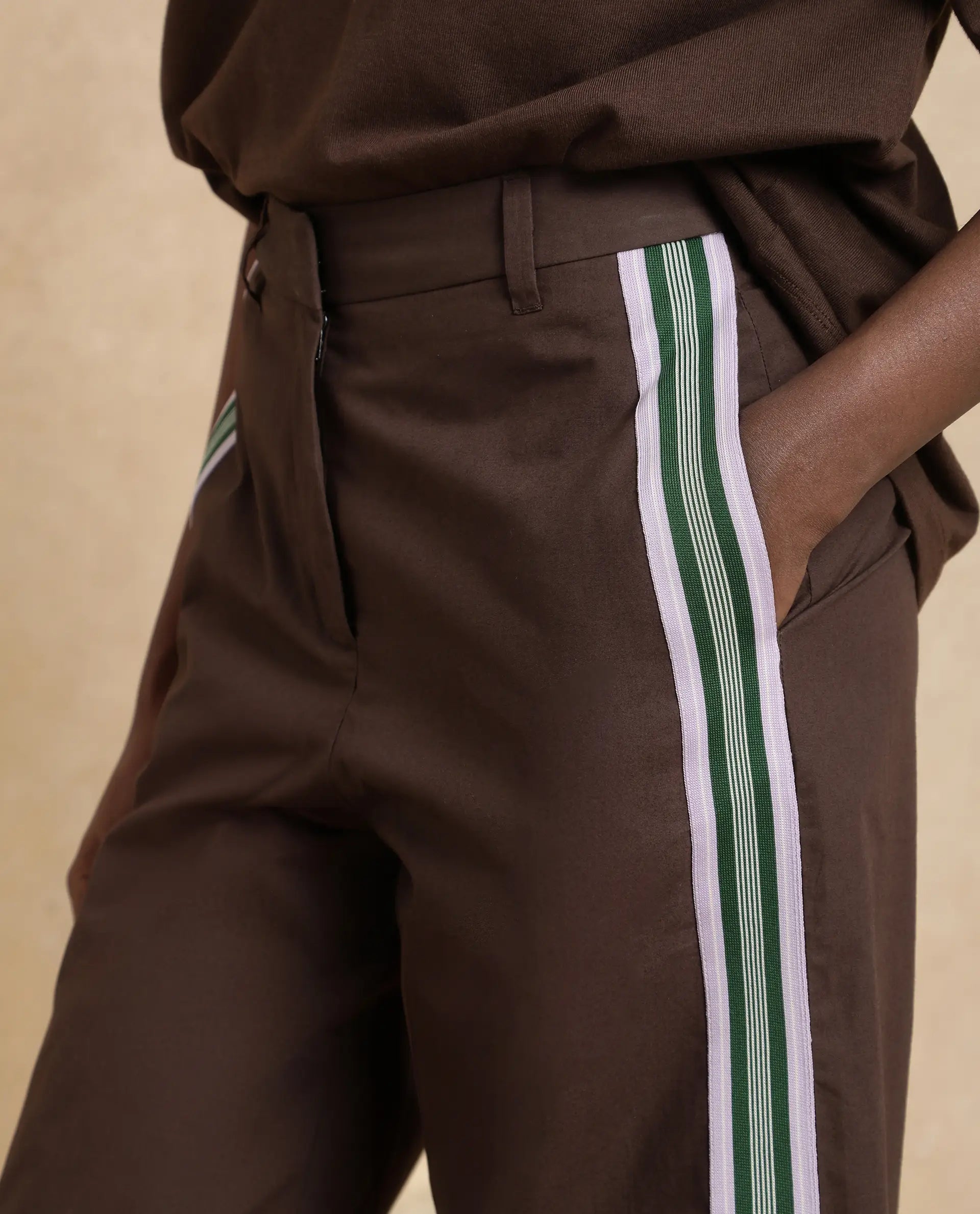 Rareism Women's Nonwen B Brown Cotton Plain Ankle Length Wide Trouser