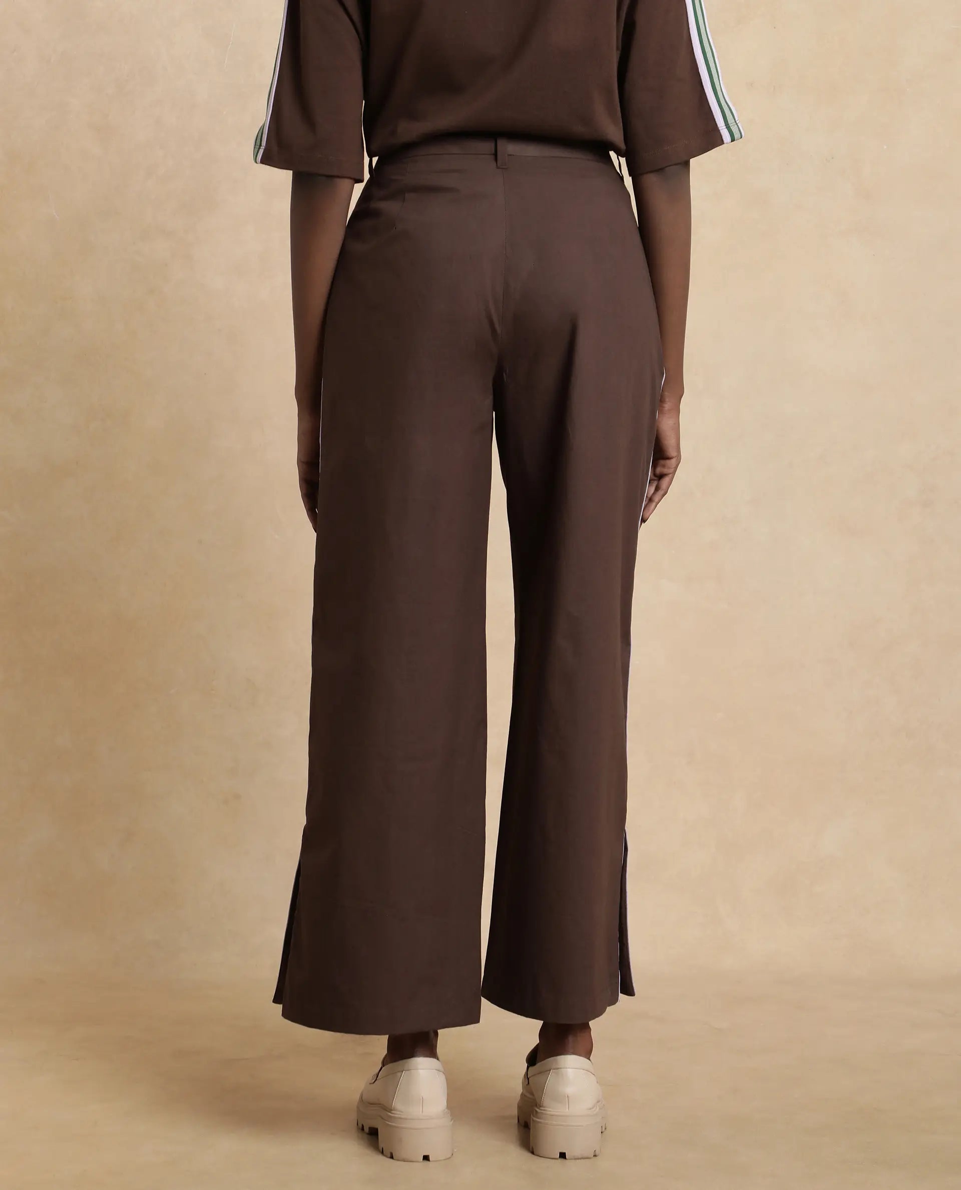 Rareism Women's Nonwen B Brown Cotton Plain Ankle Length Wide Trouser