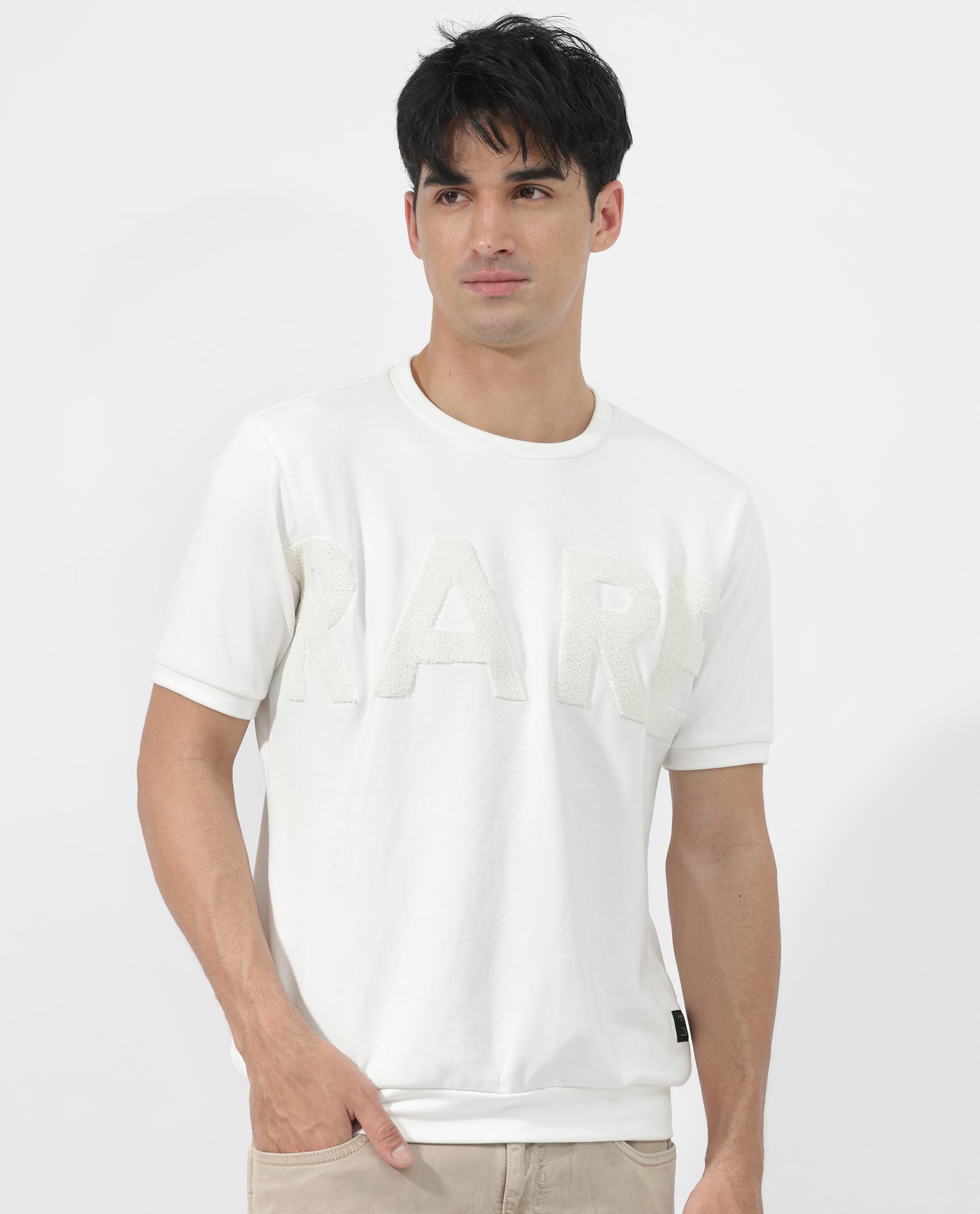 Rare Rabbit Men's Nor2 Off White Cotton Blend Embroidered Oversized Fi