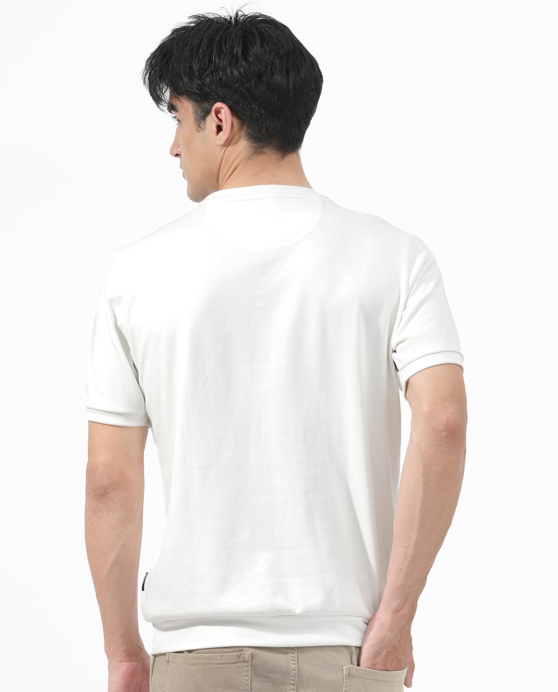 Rare Rabbit Men's Nor-2 Off White Cotton Fabric Half Sleeves Towel Embroidered Oversized T-Shirt