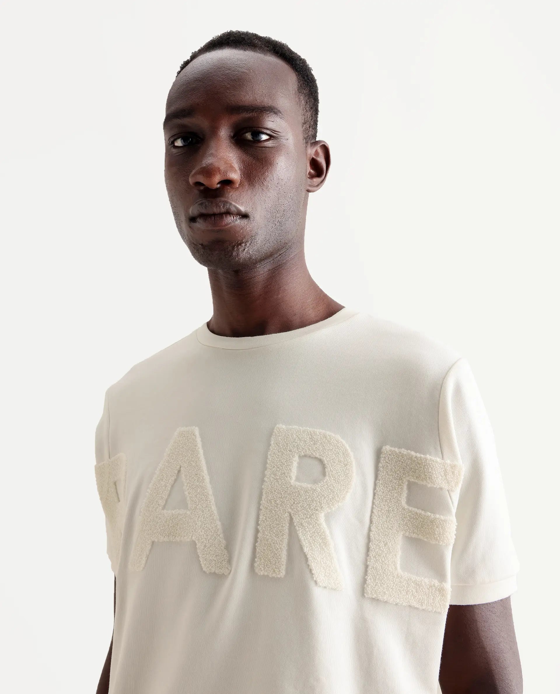 Rare Rabbit Men's Nor-3 Off White Cotton Blend Embroidered Oversized Fit Half Sleeve Crew Neck T-Shirt