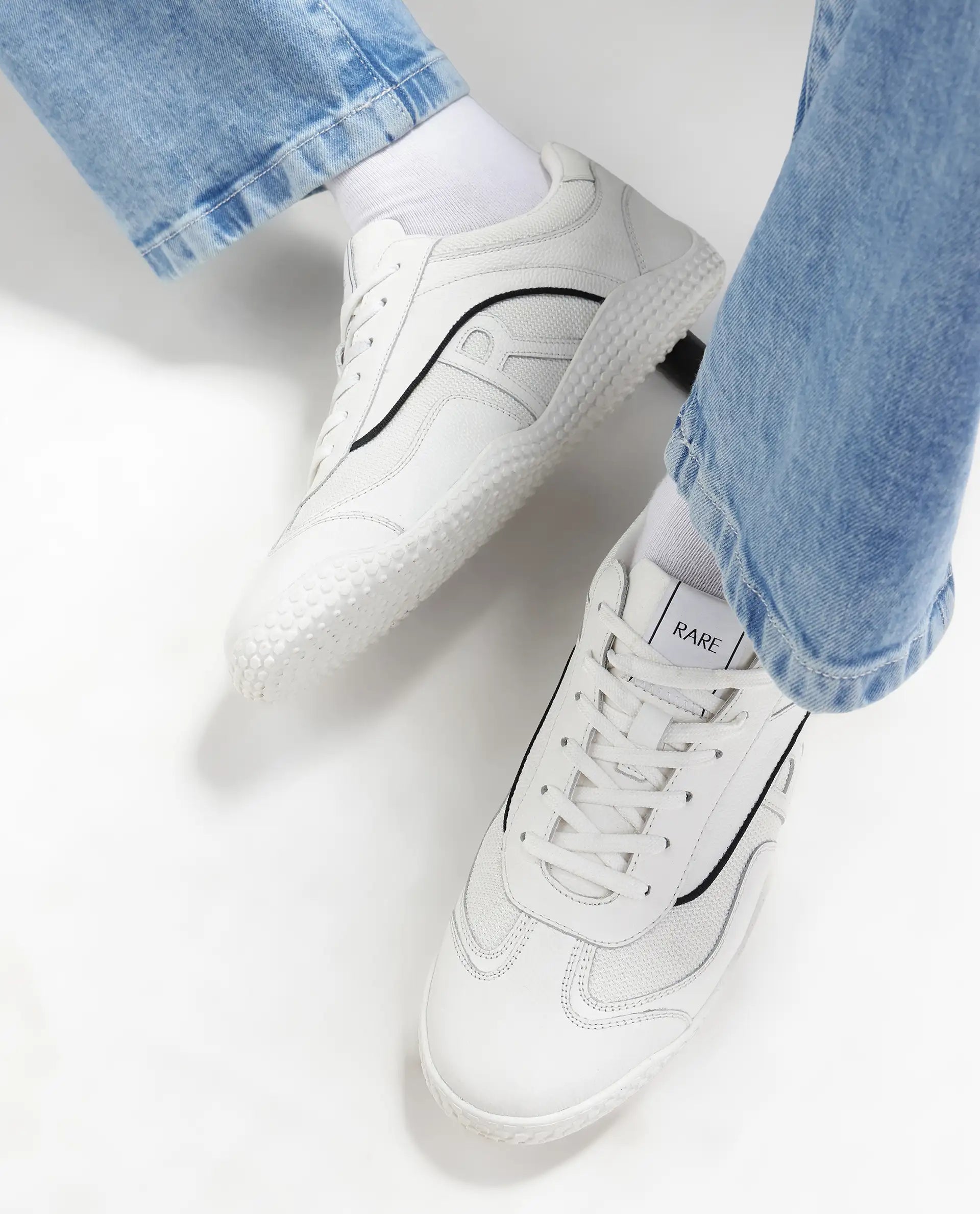 Rarez Men's Nosta White Mesh and leather Sneaker