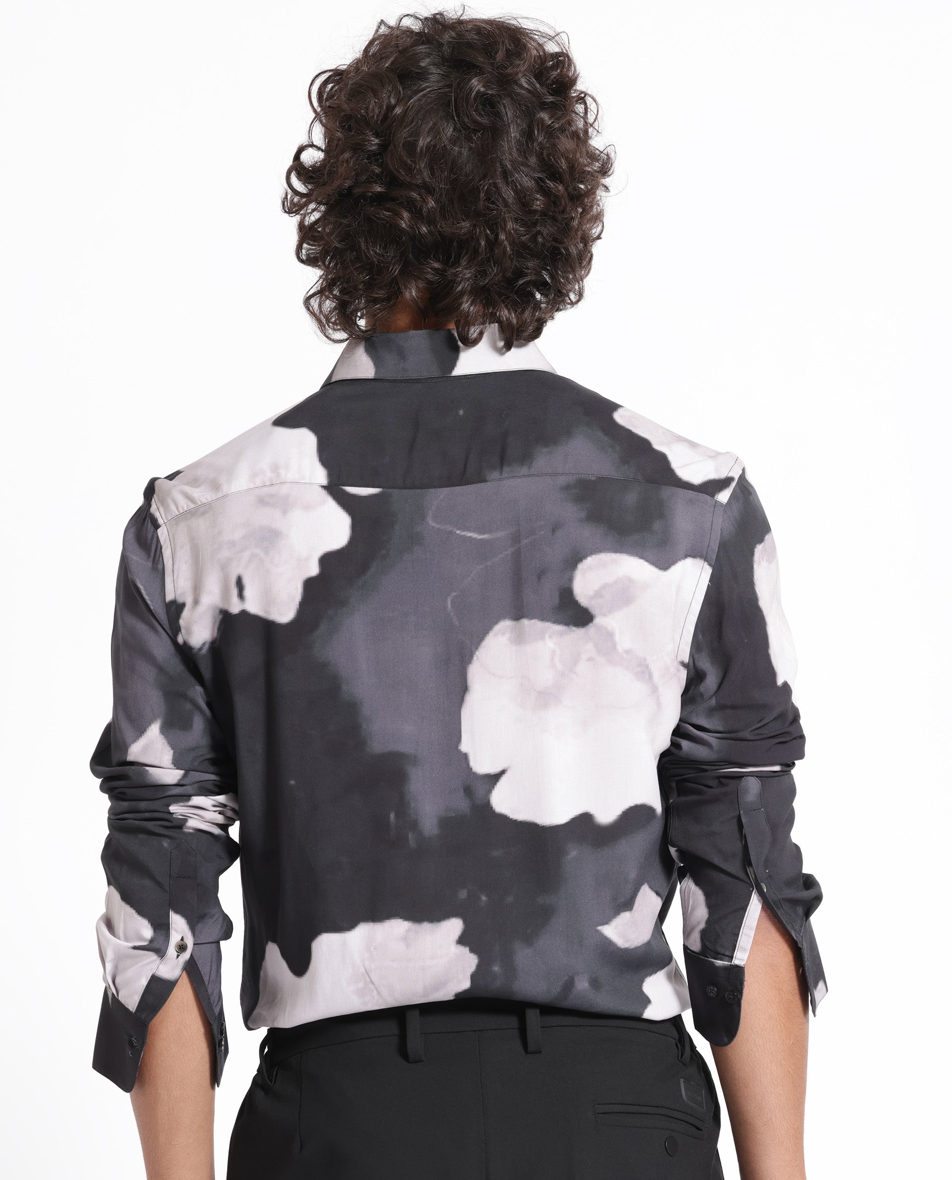 Rare Rabbit Men's Noten Black Viscose Fabric Floral Print Full Sleeves Shirt