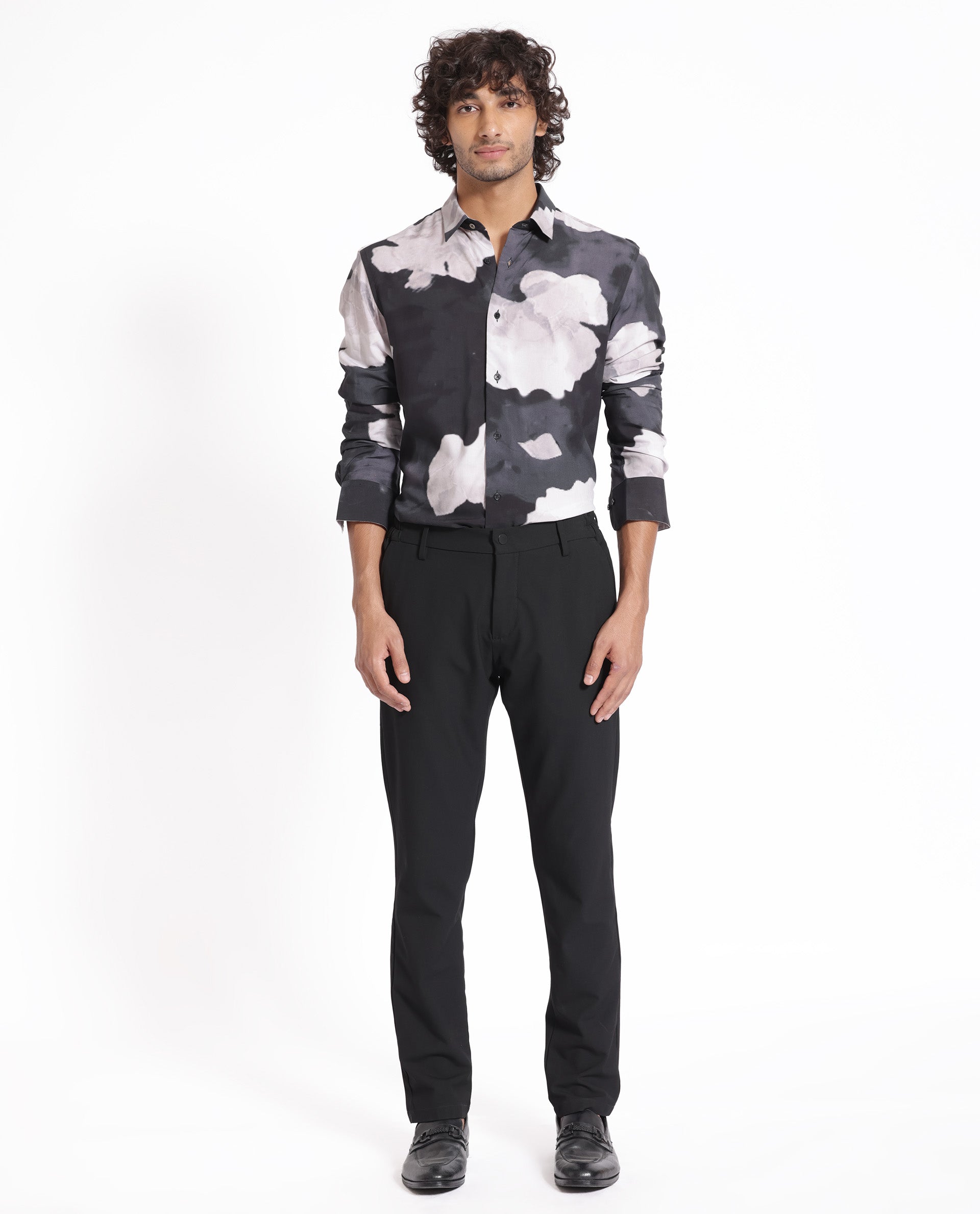 Rare Rabbit Men's Noten Black Viscose Fabric Floral Print Full Sleeves Shirt