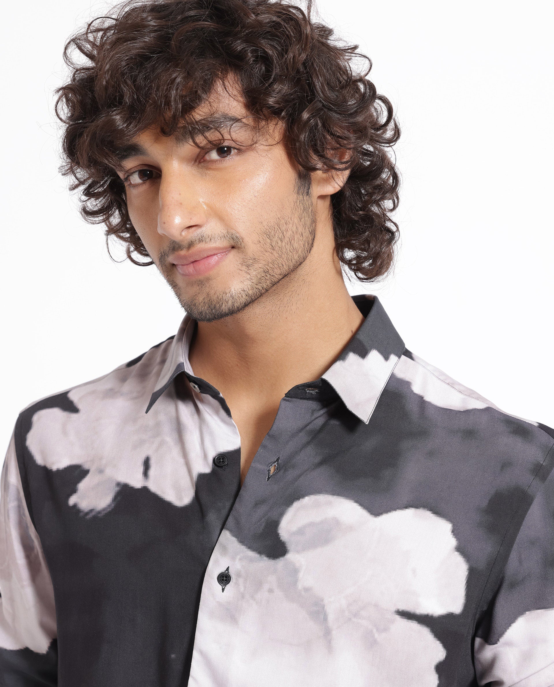 Rare Rabbit Men's Noten Black Viscose Fabric Floral Print Full Sleeves Shirt