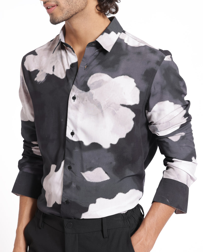 Rare Rabbit Men's Noten Black Viscose Fabric Floral Print Full Sleeves Shirt