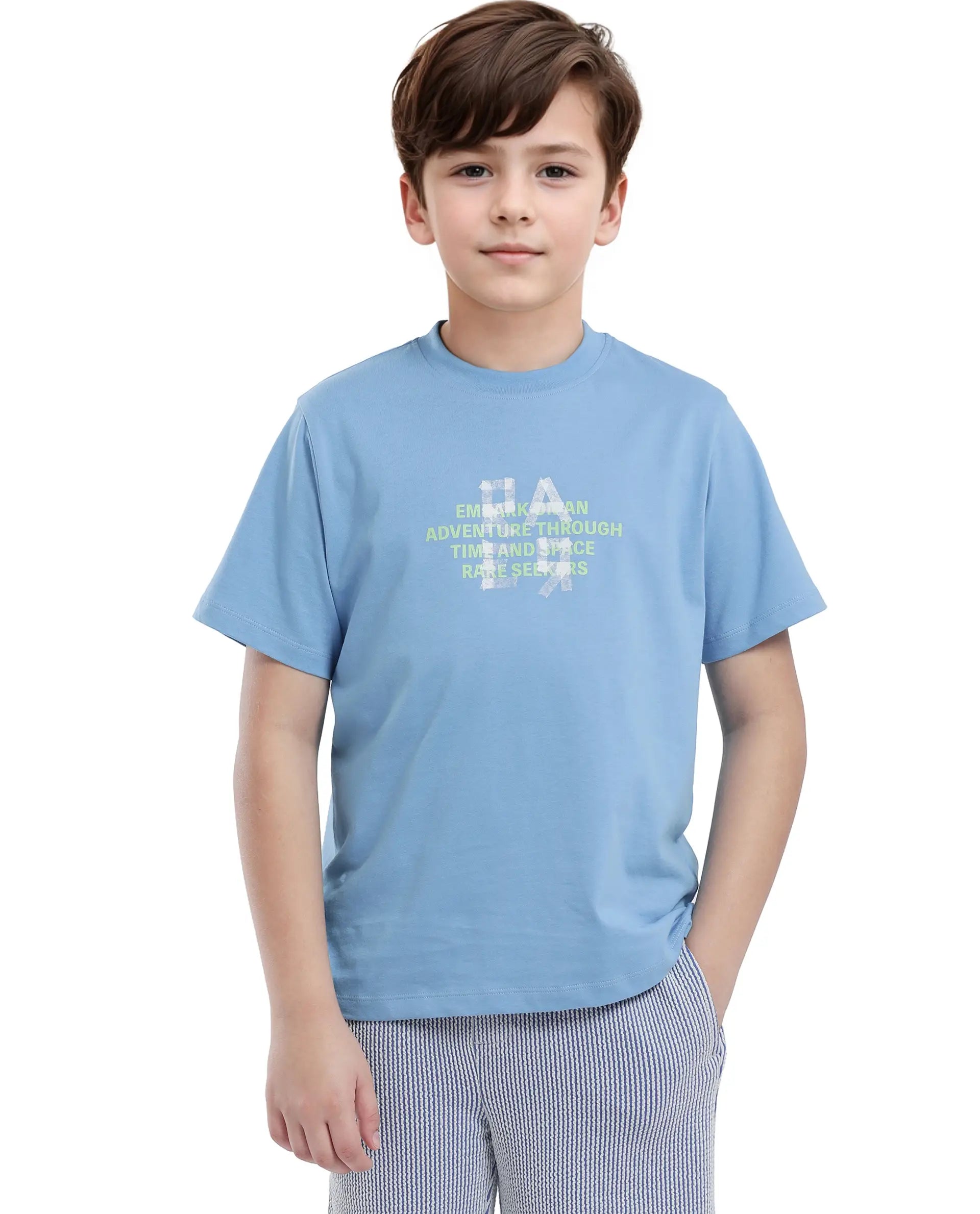 Rare Ones Kids Nova Blue Cotton Half Sleeve Solid Slip-On Closure Regular Fit T-Shirt