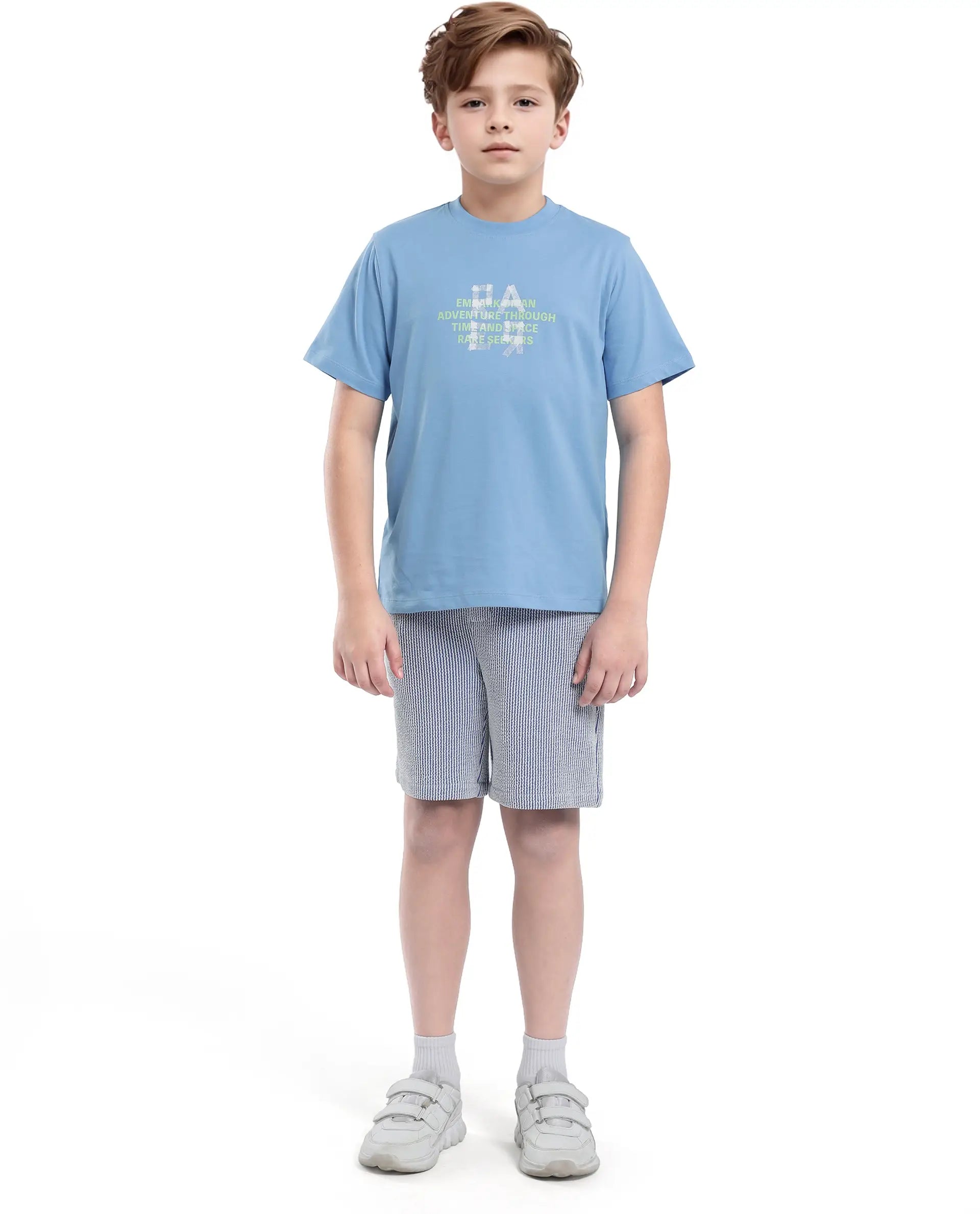 Rare Ones Kids Nova Blue Cotton Half Sleeve Solid Slip-On Closure Regular Fit T-Shirt