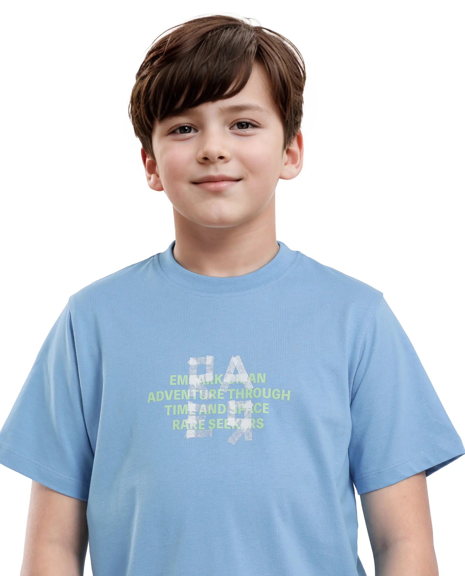 Rare Ones Kids Nova Blue Cotton Half Sleeve Solid Slip-On Closure Regular Fit T-Shirt