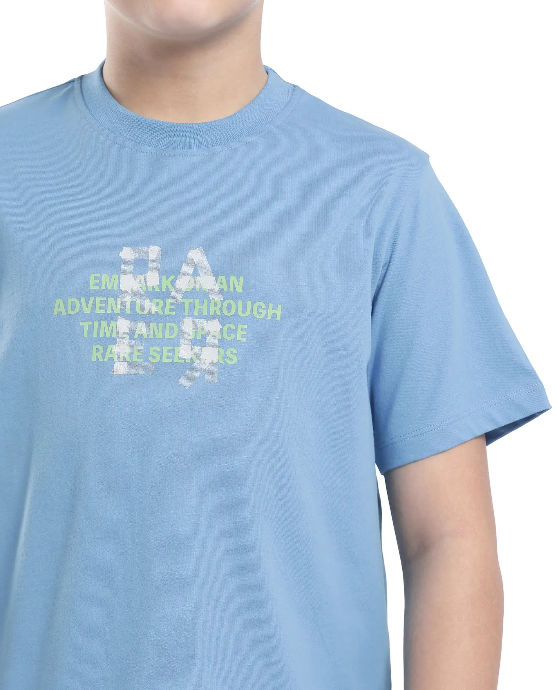 Rare Ones Kids Nova Blue Cotton Half Sleeve Solid Slip-On Closure Regular Fit T-Shirt