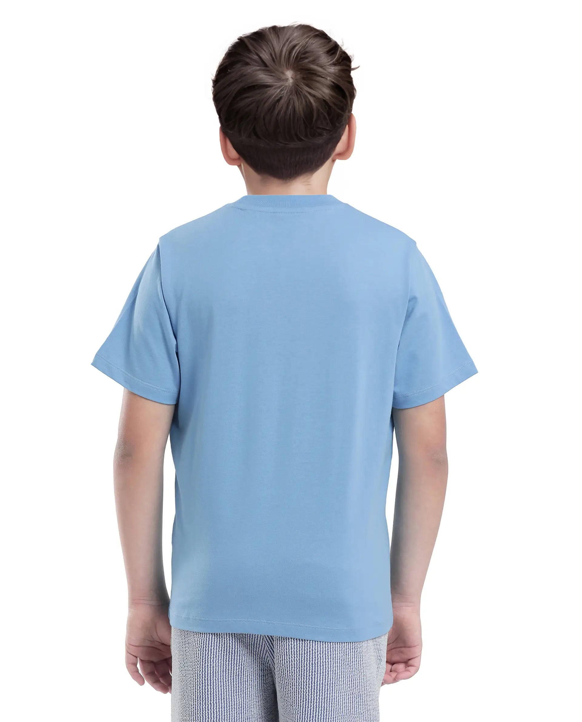 Rare Ones Kids Nova Blue Cotton Half Sleeve Solid Slip-On Closure Regular Fit T-Shirt