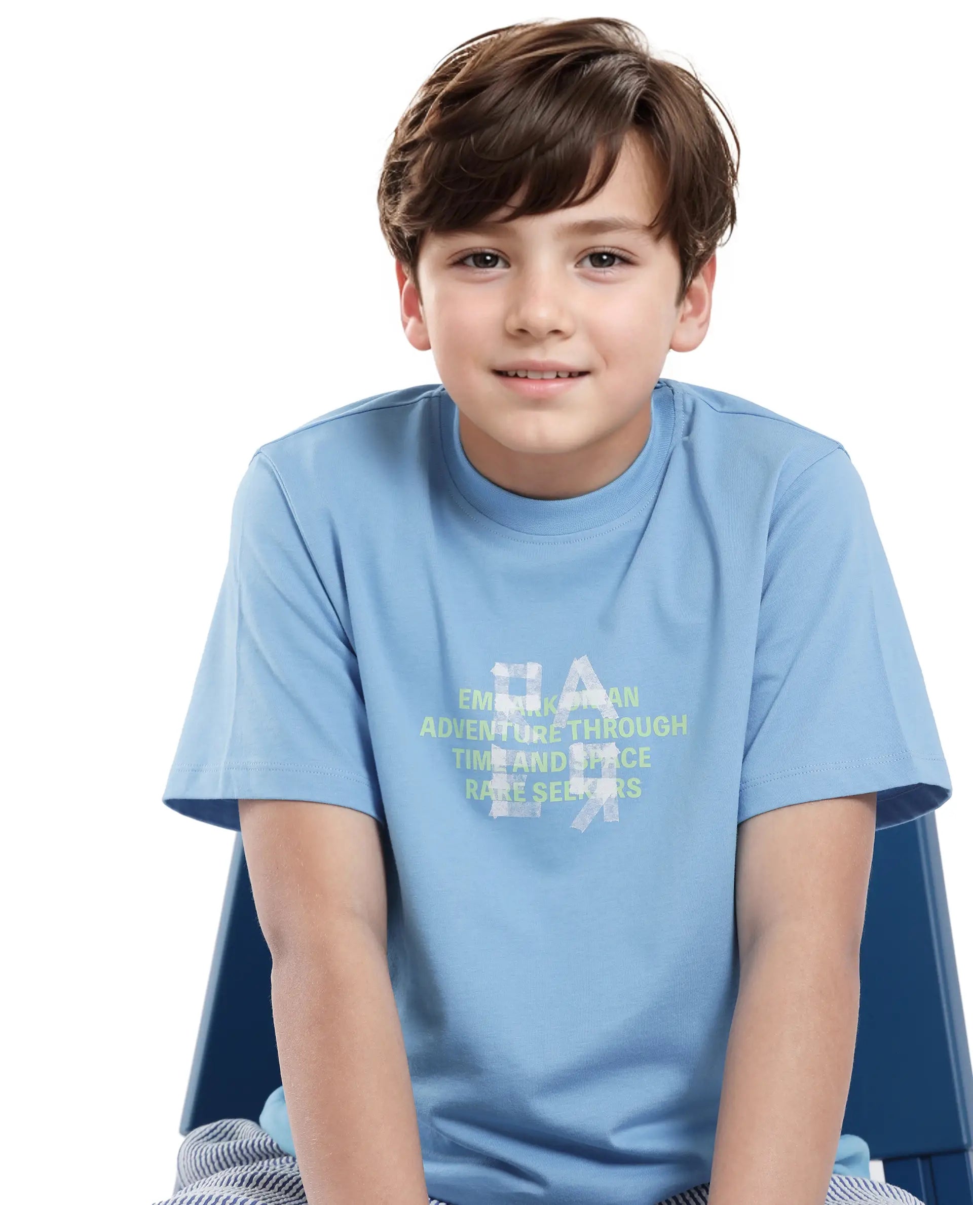 Rare Ones Kids Nova Blue Cotton Half Sleeve Solid Slip-On Closure Regular Fit T-Shirt