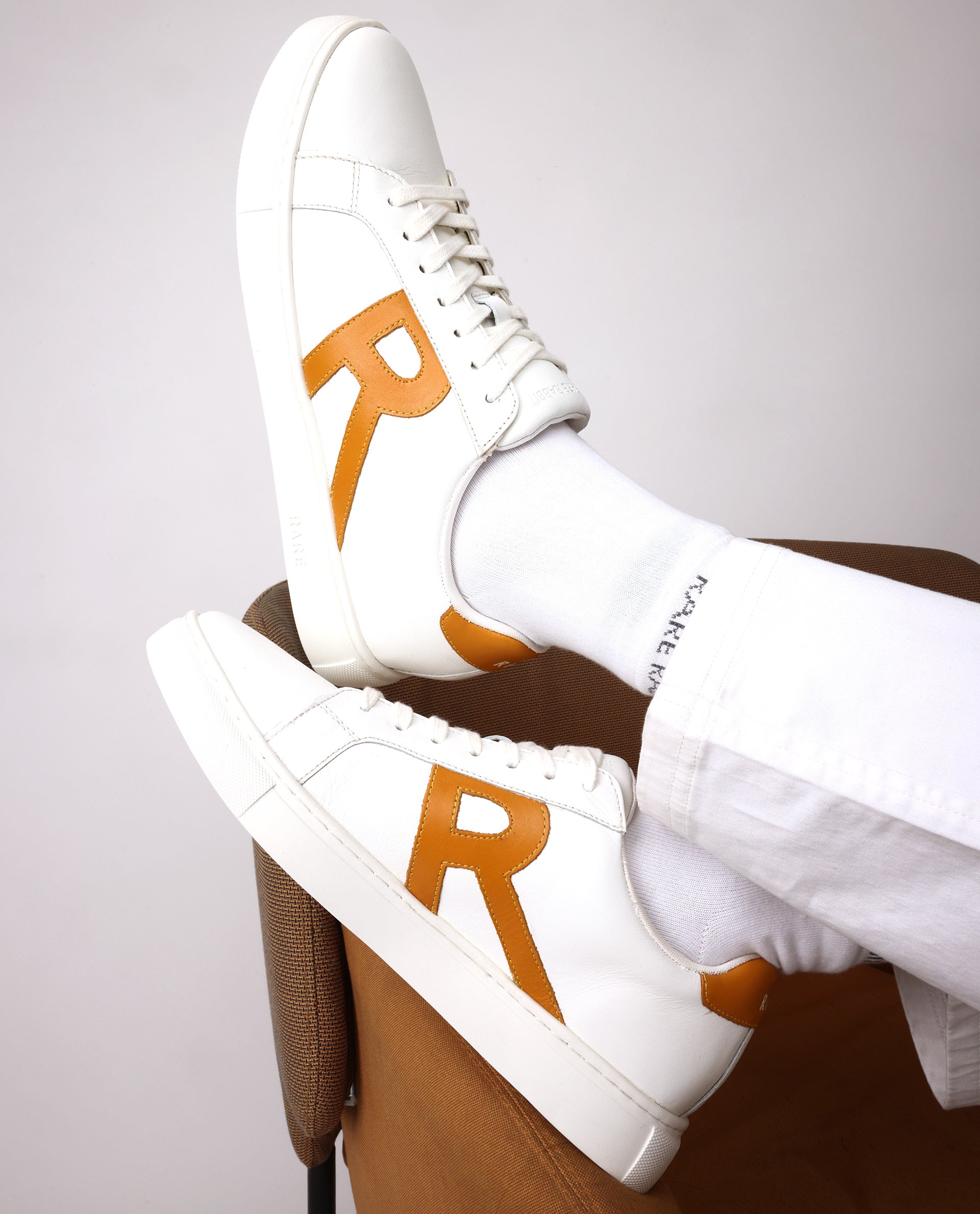 Rare Rabbit Men's Nova Mustard Round Toe Smart Casual Low-Top Lace-Up Logo Branding Sneaker Shoes