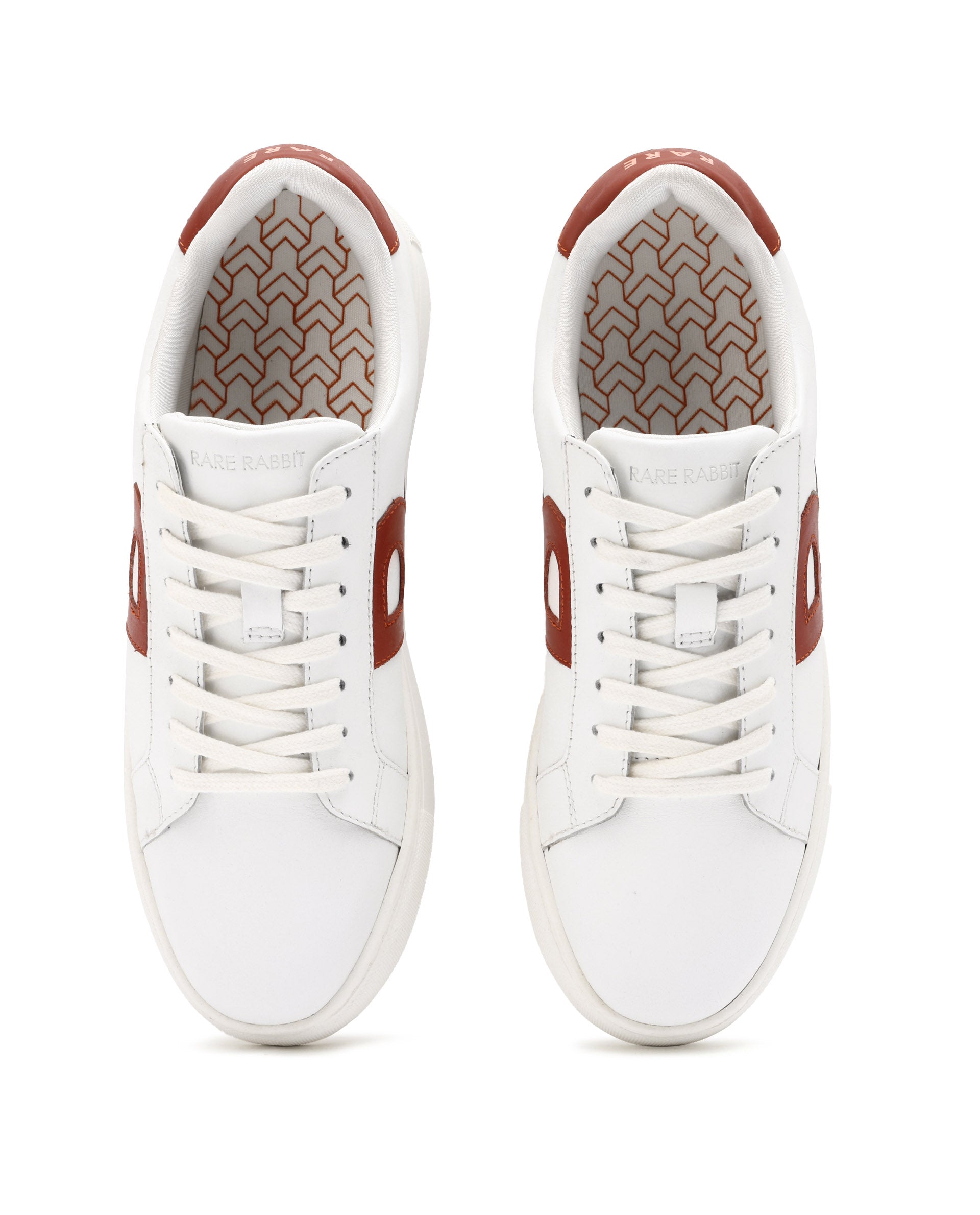 Rare Rabbit Men's Nova White Round Toe Smart Casual Low-Top Lace-Up Logo Branding Sneaker Shoes