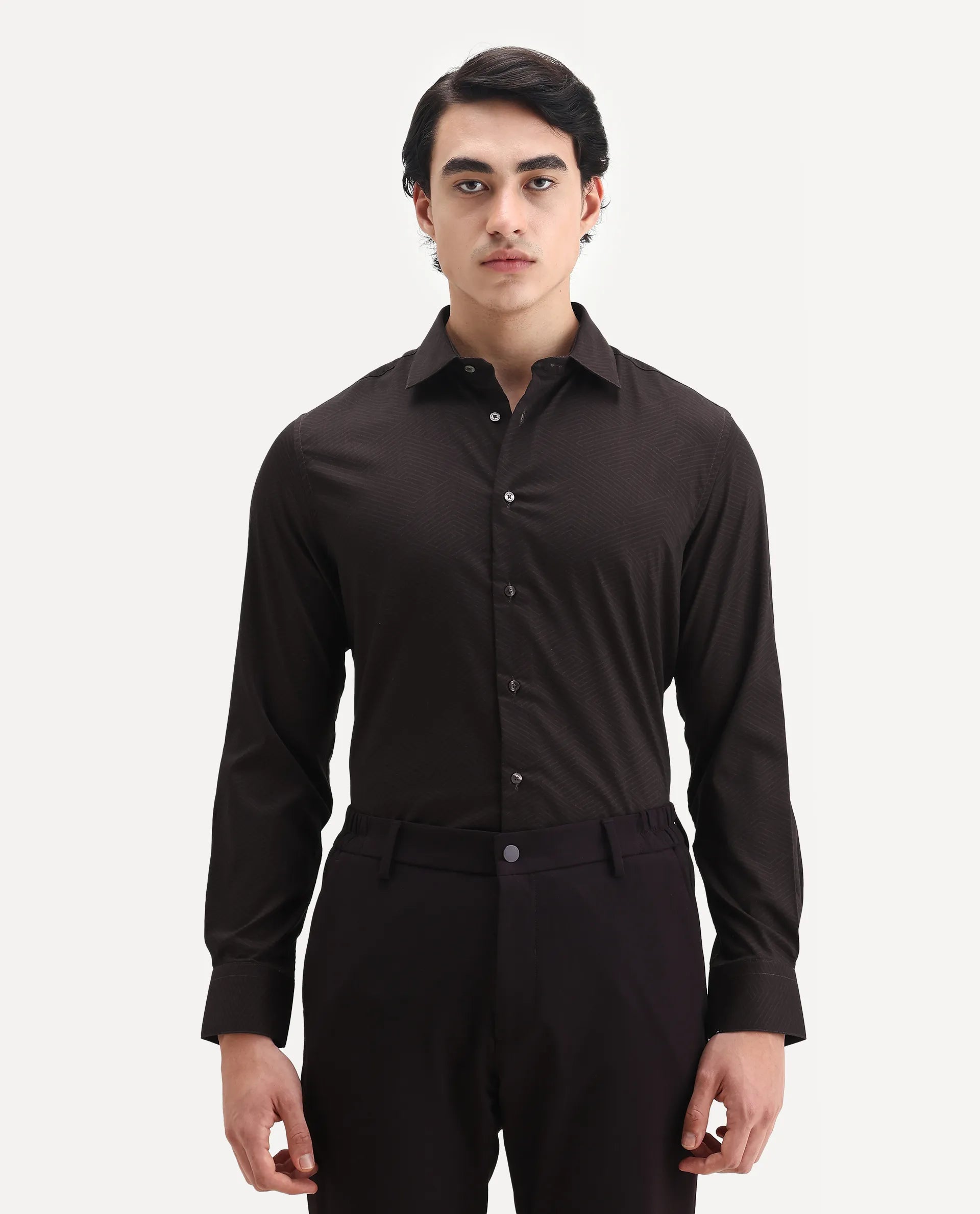 Rare Rabbit Men's Noven Maroon Cotton Geometric Print Regular Fit Full Sleeve Collared Shirt